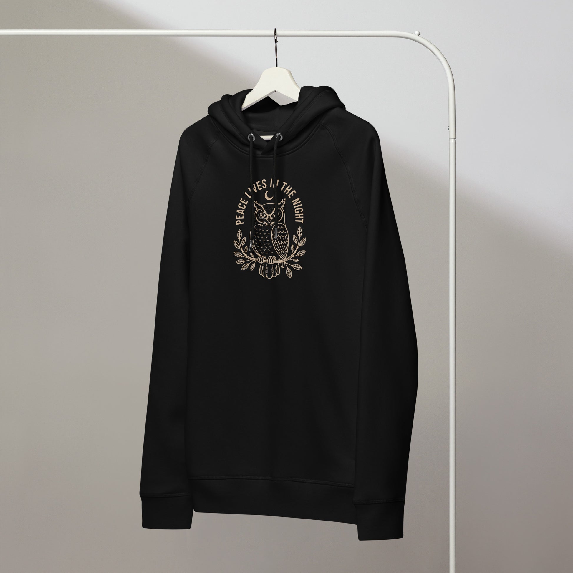 Unisex Organic Side Pocket Hoodie: 'Peace in the Night' in Fall | Sustainable Owl Fashion USA Dudeily