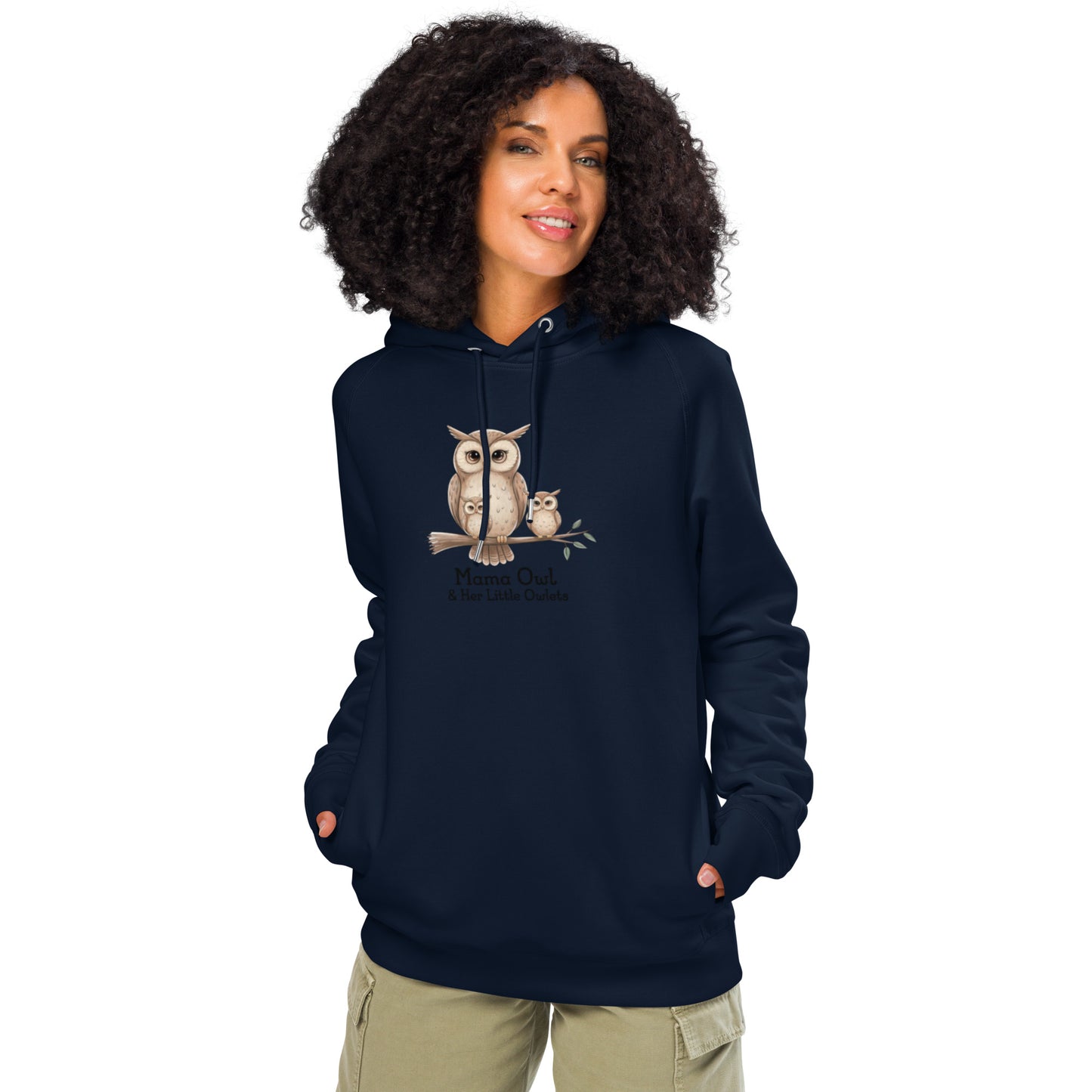Unisex Organic Side Pocket Hoodie – Owl-Themed Eco-Friendly & Sustainable French Navy Dudeily