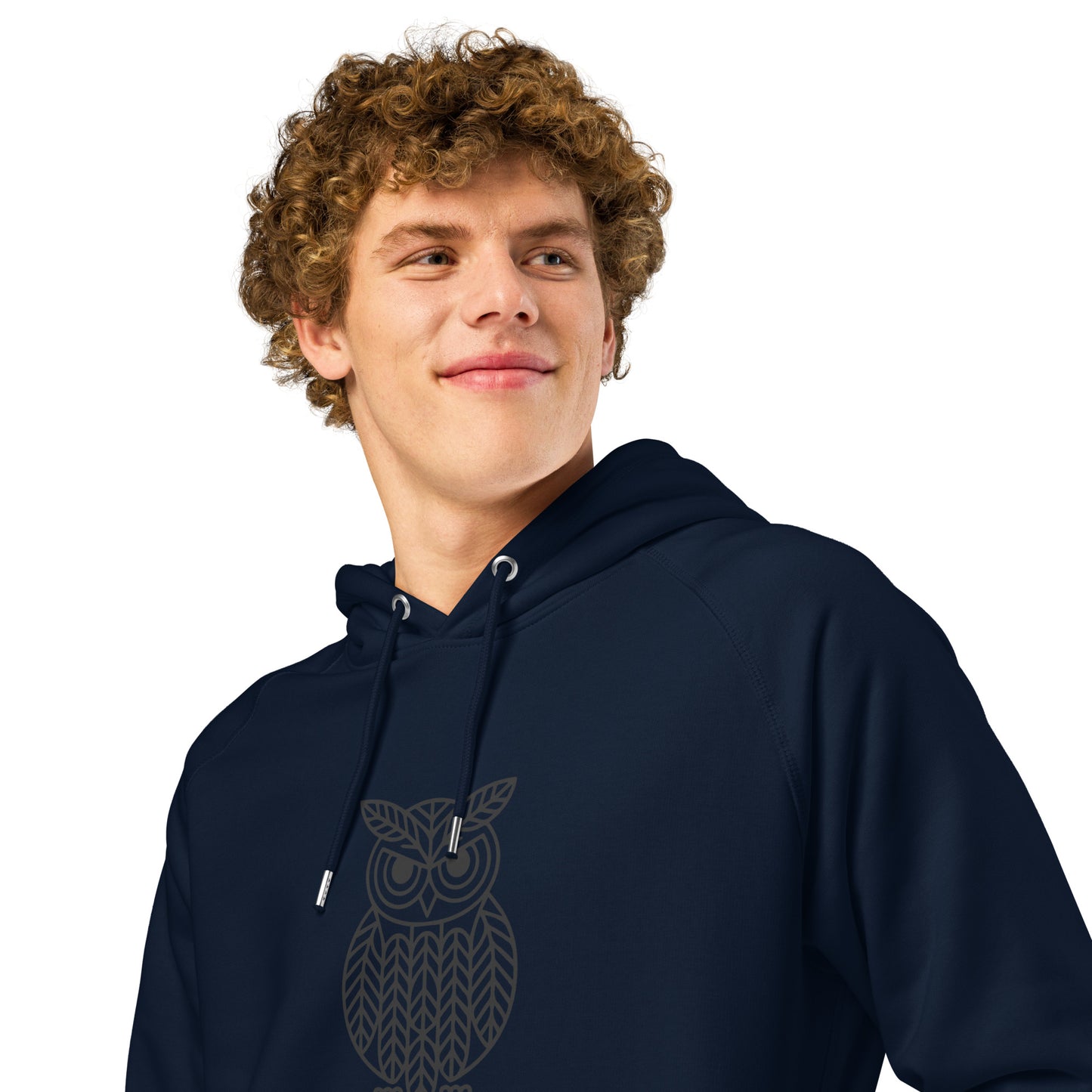 Unisex organic side pocket hoodie: 'Ethics in Every Feather' | Sustainable Owl Fashion USA Dudeily