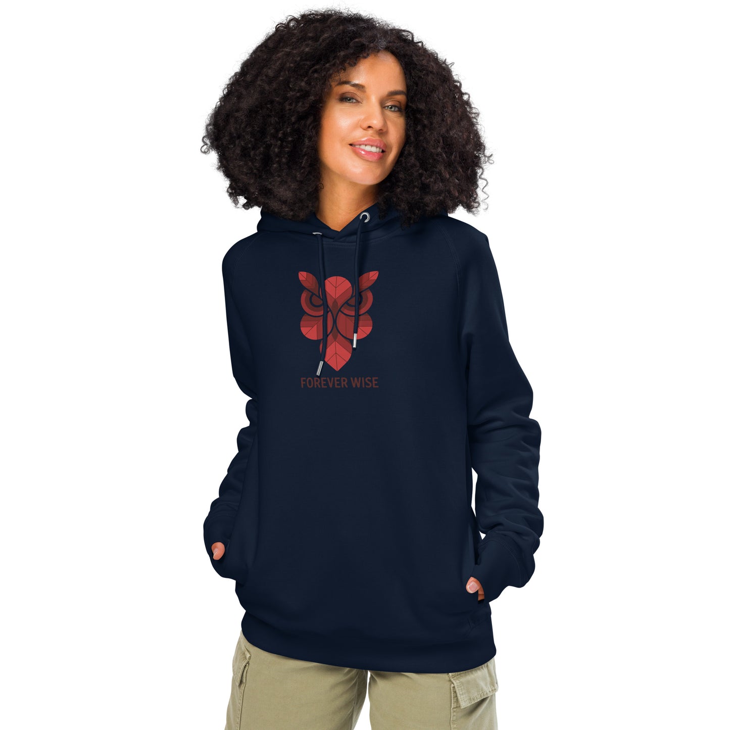Unisex Organic Side Pocket Hoodie: 'Forever Wise' | Sustainable Owl Fashion USA French Navy Dudeily