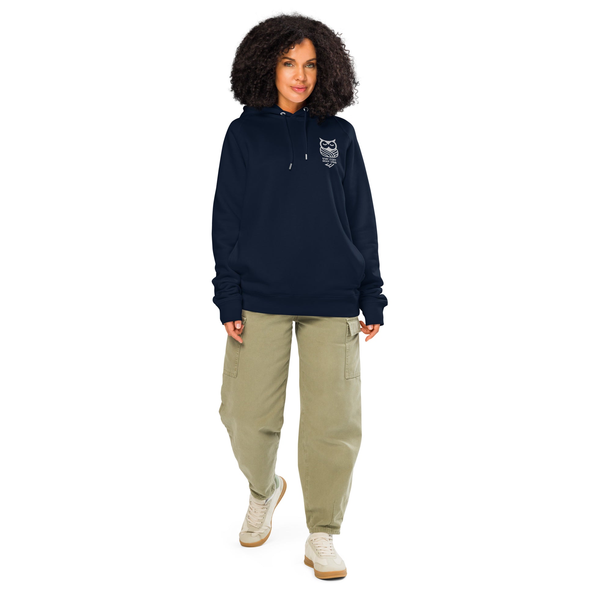Owl Unisex Organic Side Pocket Hoodie: 'Stay Cozy Hoot Loud' in Fall | Sustainable Fashion USA Dudeily