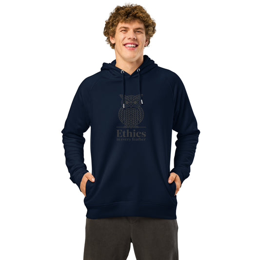 Unisex organic side pocket hoodie: 'Ethics in Every Feather' | Sustainable Owl Fashion USA Dudeily