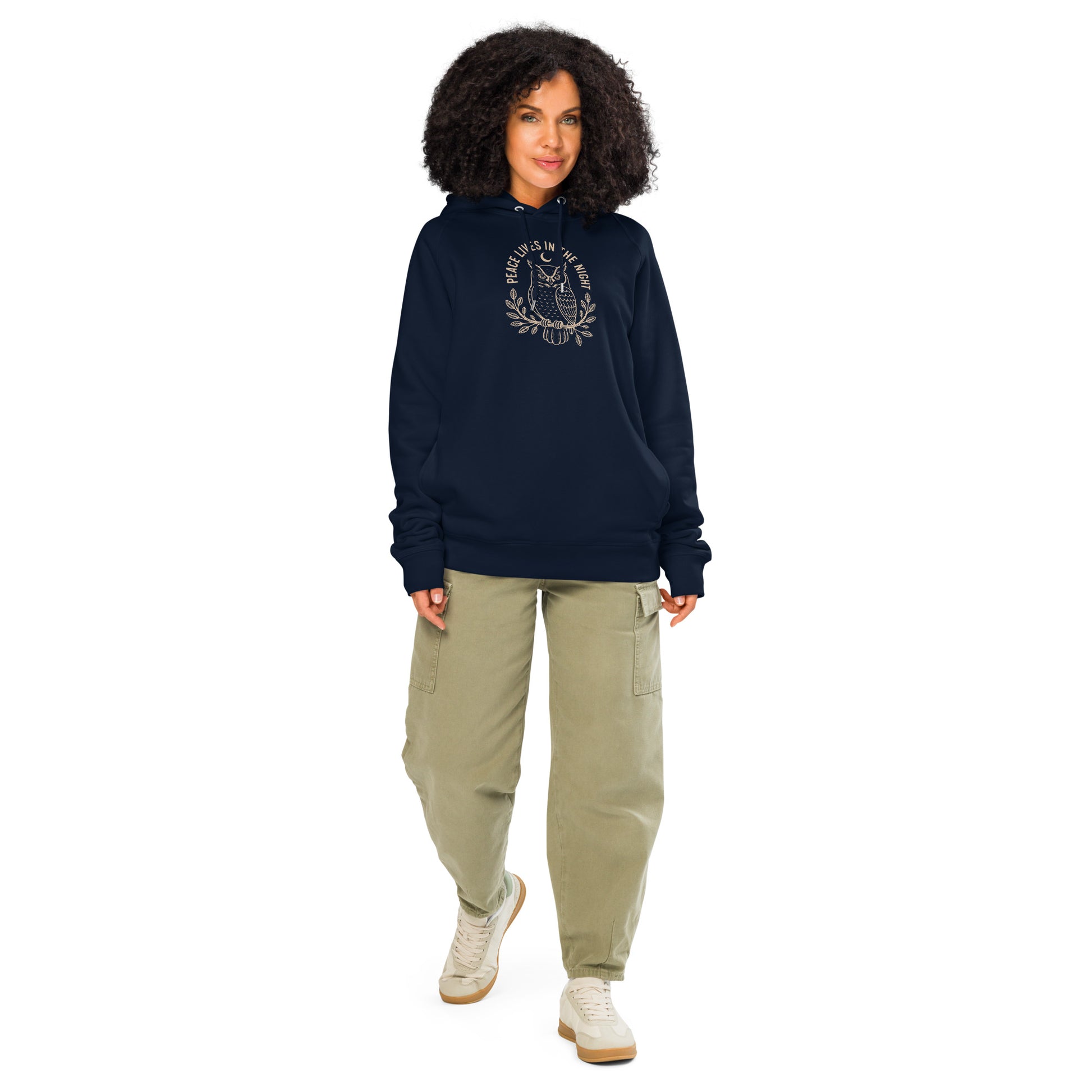 Unisex Organic Side Pocket Hoodie: 'Peace in the Night' in Fall | Sustainable Owl Fashion USA Dudeily