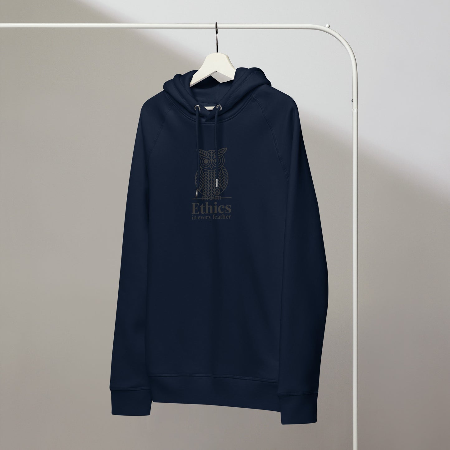 Unisex organic side pocket hoodie: 'Ethics in Every Feather' | Sustainable Owl Fashion USA Dudeily