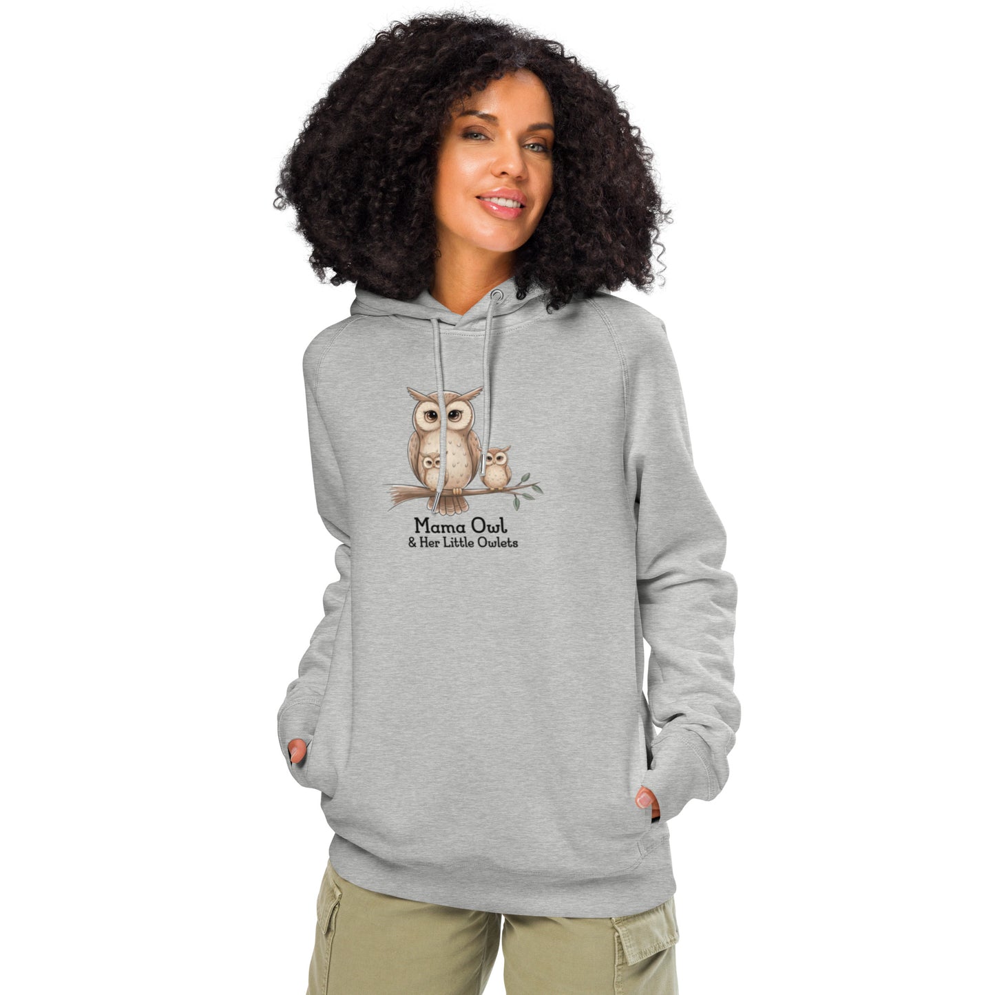 Unisex Organic Side Pocket Hoodie – Owl-Themed Eco-Friendly & Sustainable Heather Grey Dudeily