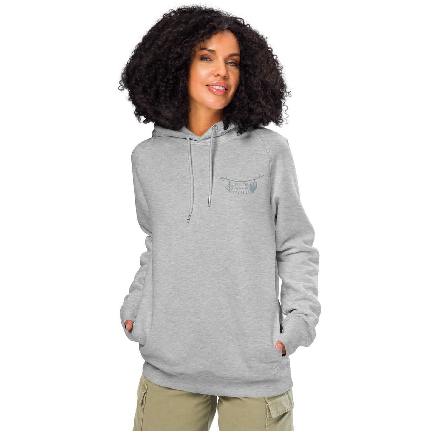 Unisex Organic Side Pocket Hoodie: Ethical by Nature | Owl Embroidered Sustainable Fashion Heather Grey Dudeily