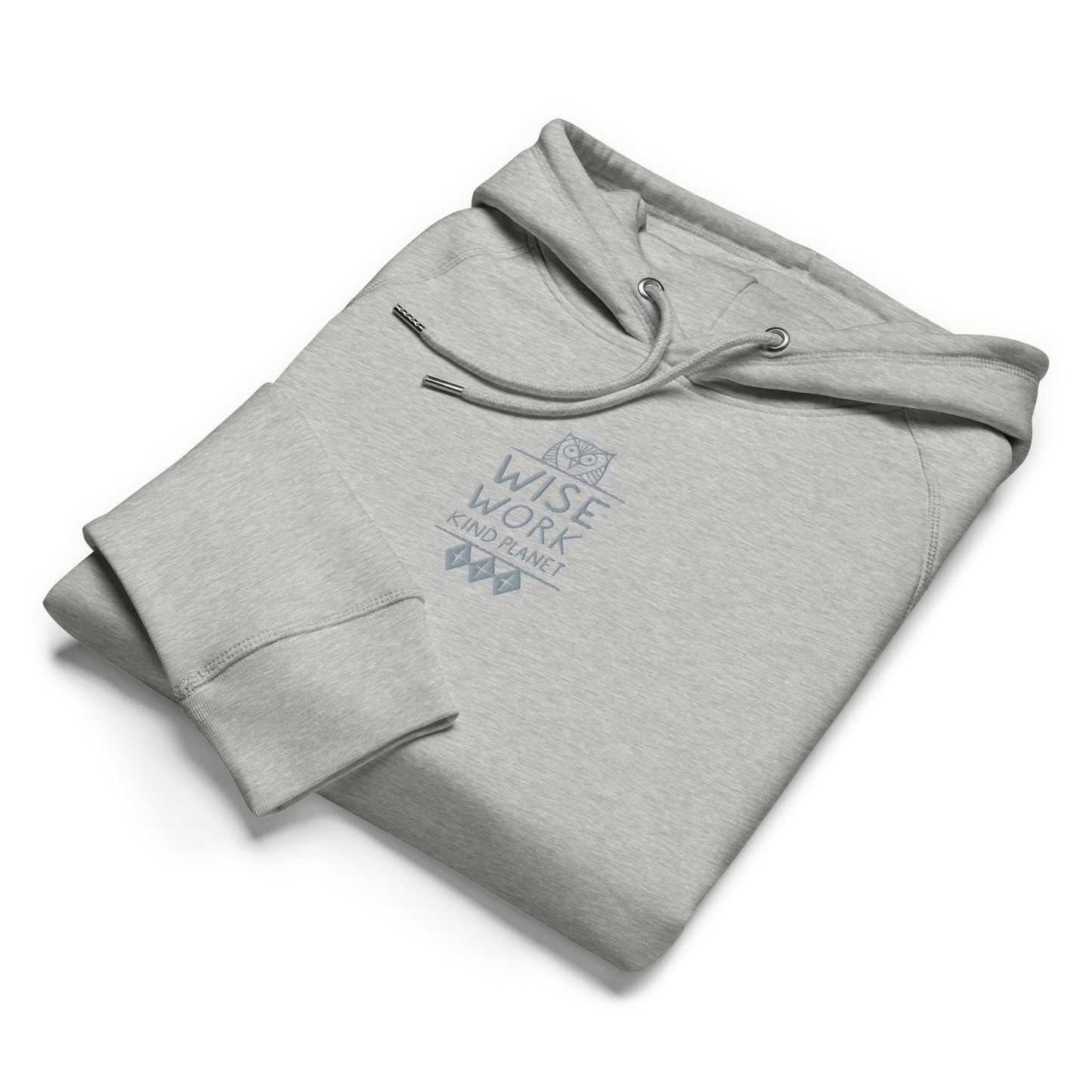 Unisex Organic Side Pocket Hoodie: Wise Work, Kind Planet | Owl Embroidered Sustainable Fashion Dudeily