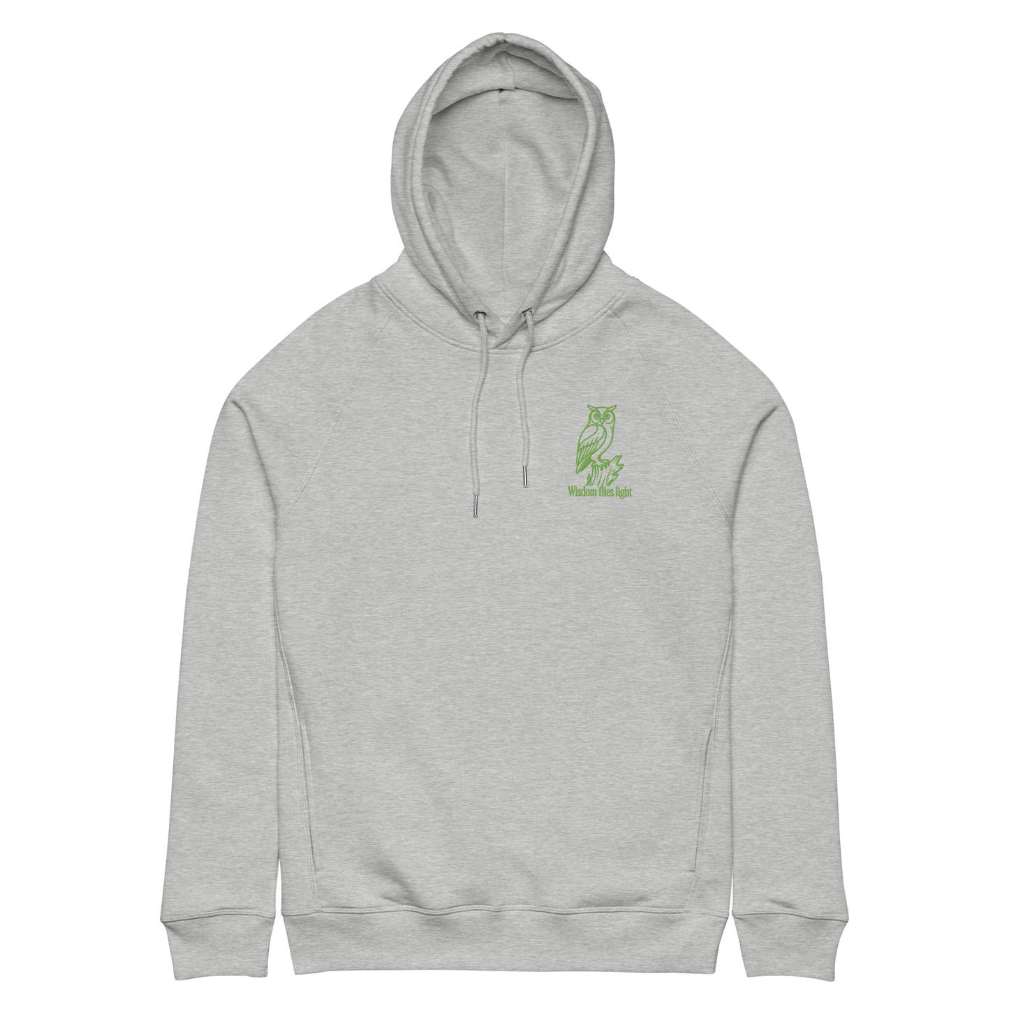 Owl Unisex Organic Side Pocket Hoodie: 'Wisdom Flies Light' in Fall | Sustainable Fashion Dudeily