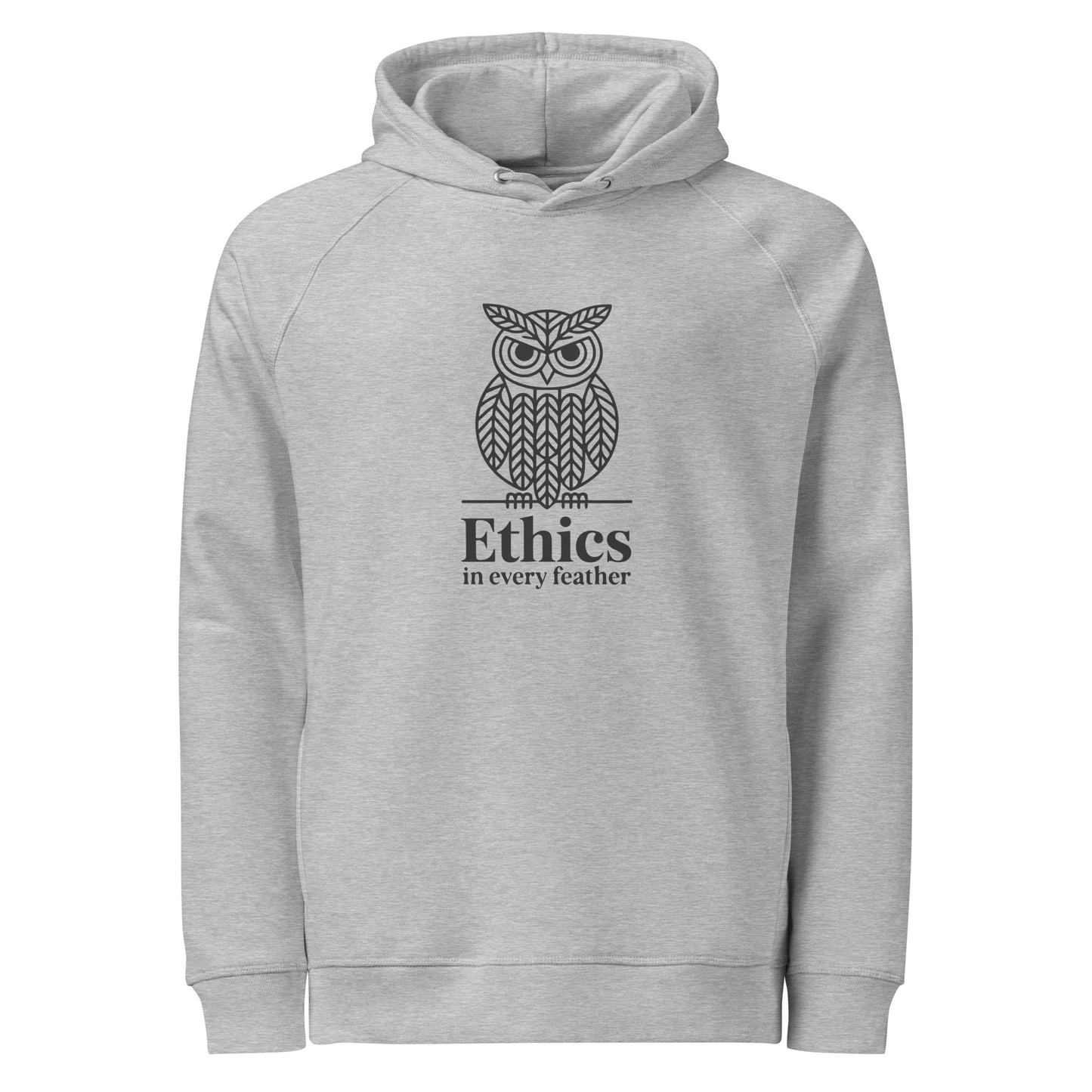 Unisex organic side pocket hoodie: 'Ethics in Every Feather' | Sustainable Owl Fashion USA Dudeily