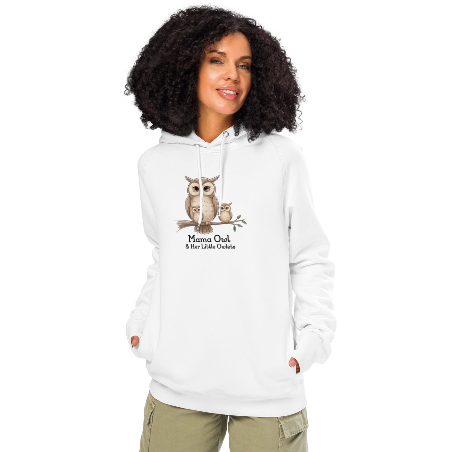 Unisex Organic Side Pocket Hoodie – Owl-Themed Eco-Friendly & Sustainable White Dudeily