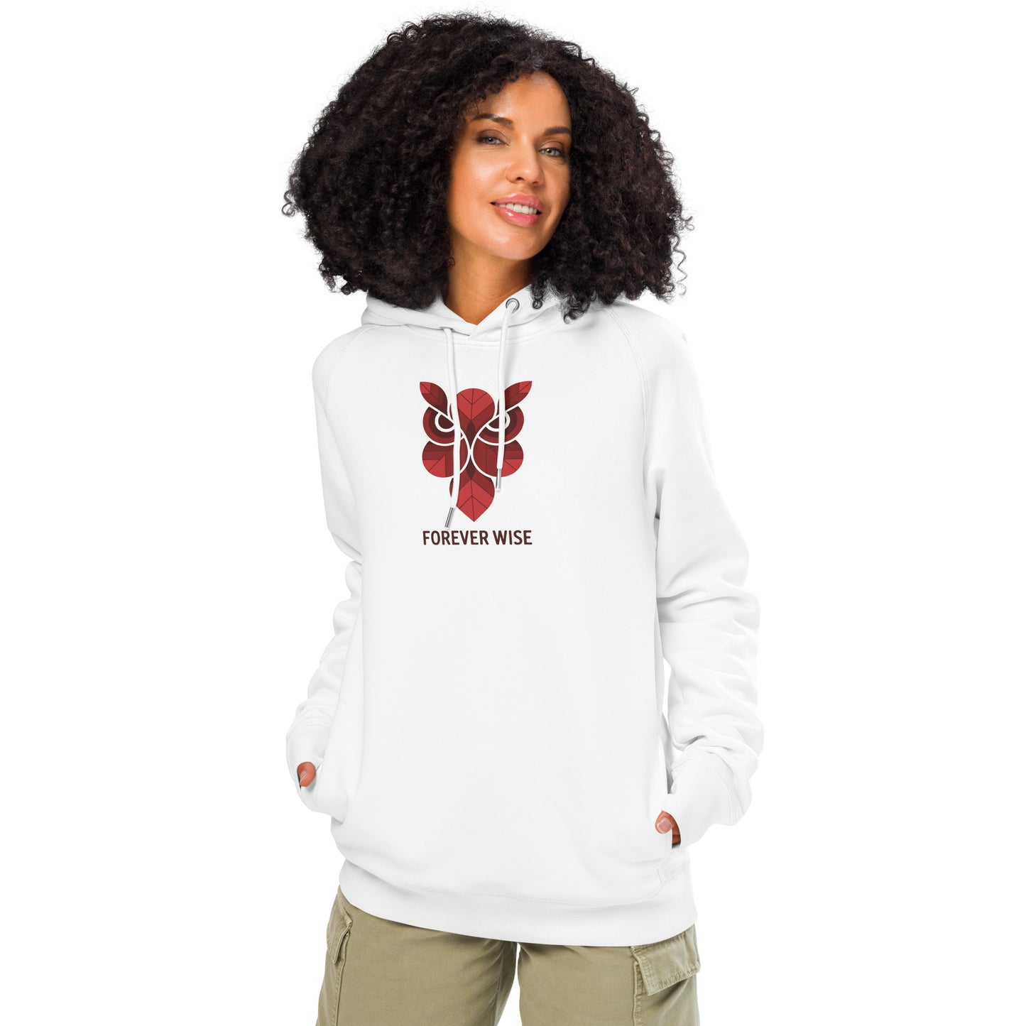 Unisex Organic Side Pocket Hoodie: 'Forever Wise' | Sustainable Owl Fashion USA White Dudeily