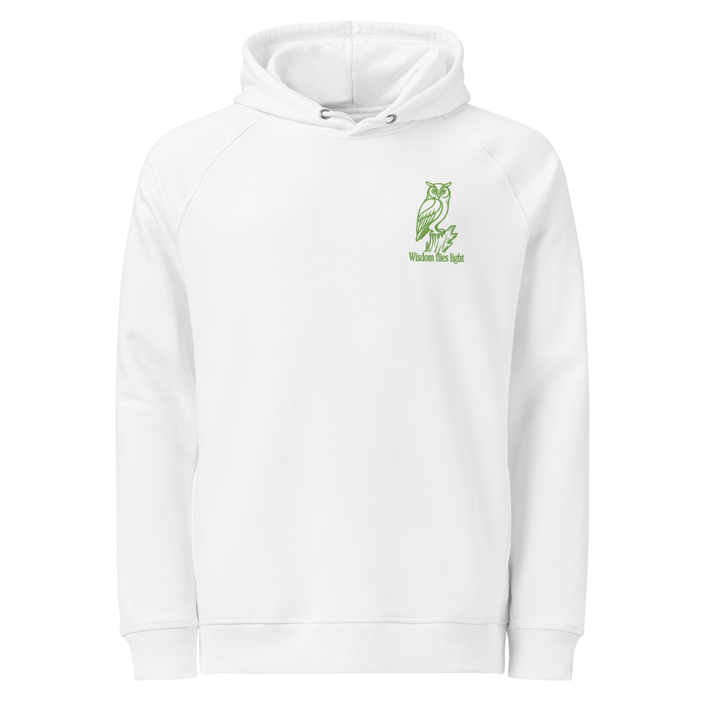 Owl Unisex Organic Side Pocket Hoodie: 'Wisdom Flies Light' in Fall | Sustainable Fashion Dudeily