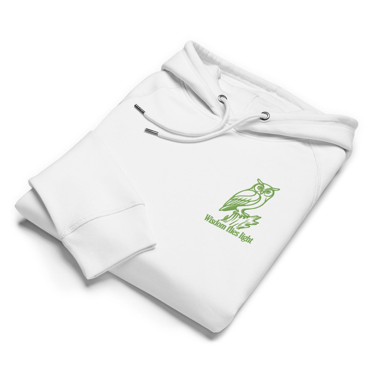 Owl Unisex Organic Side Pocket Hoodie: 'Wisdom Flies Light' in Fall | Sustainable Fashion Dudeily