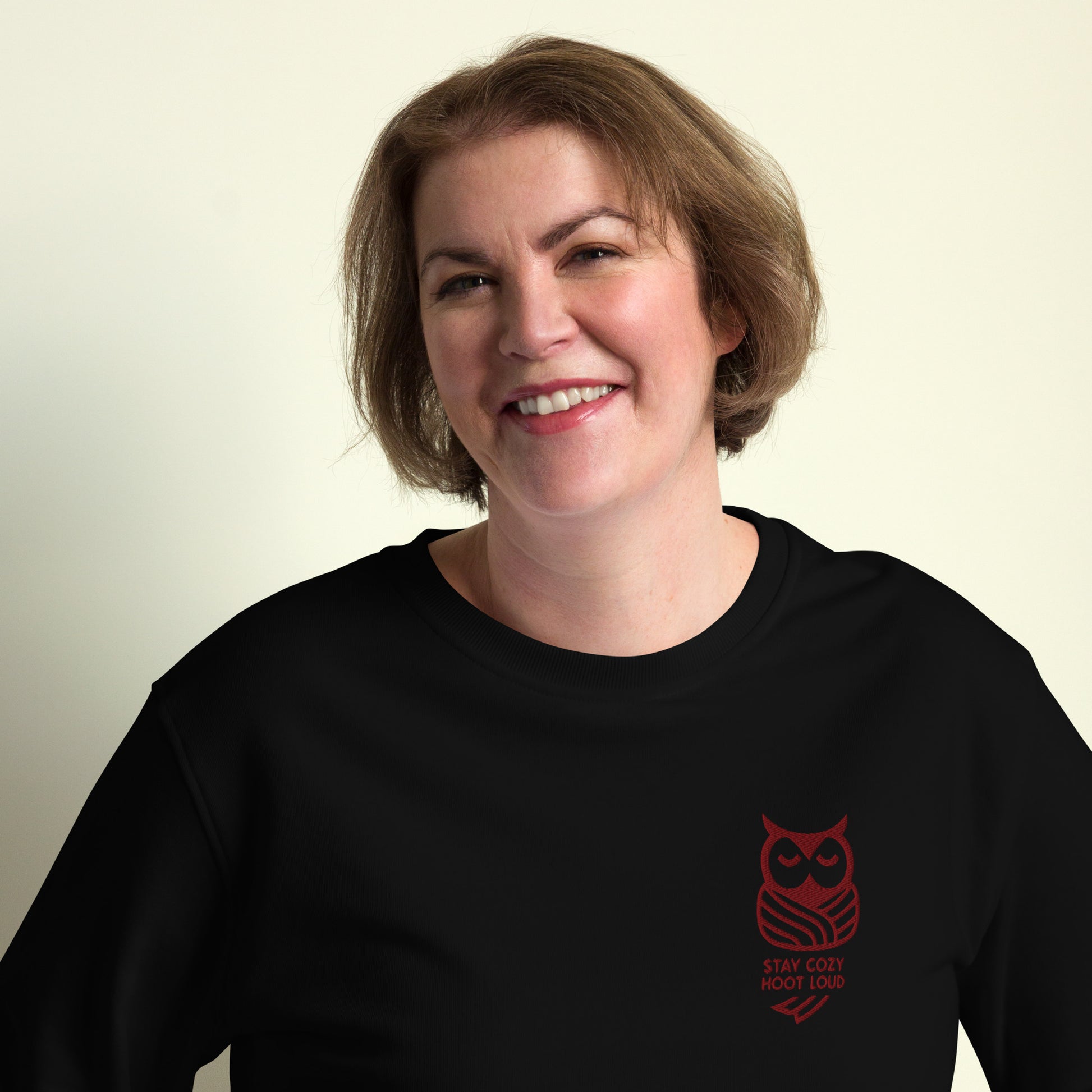 Owl Unisex Organic Sweatshirt: 'Stay Cozy Hoot Loud' in Fall | Sustainable Owl Fashion USA Dudeily