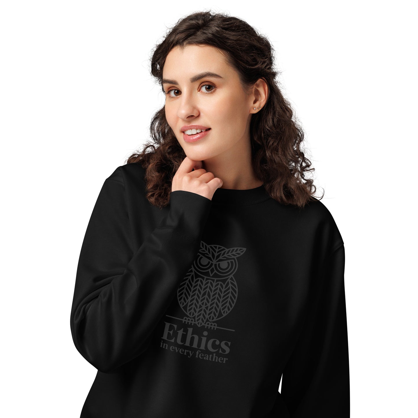 Unisex Organic Sweatshirt: 'Ethics in Every Feather' for Fall | Eco-Friendly Owl Apparel USA Dudeily