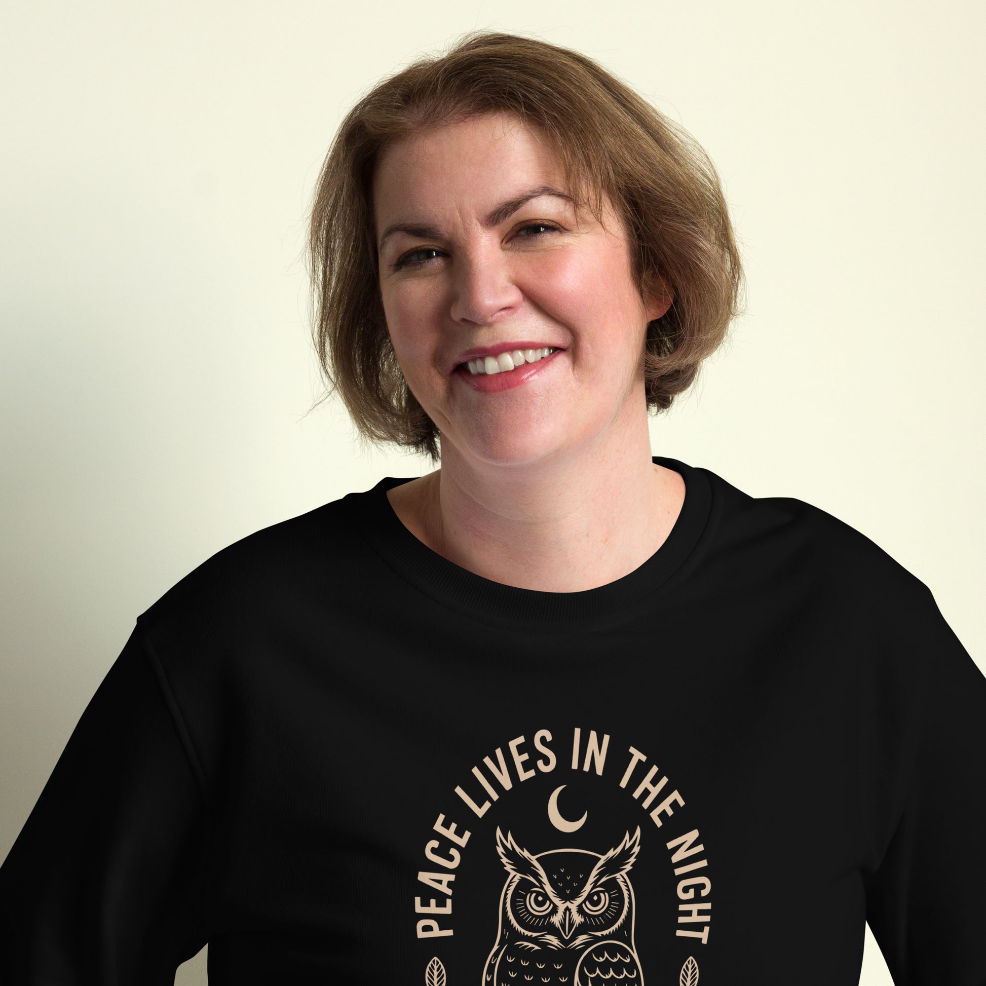 Unisex Organic Sweatshirt: 'Peace in the Night' in Fall | Sustainable Owl Fashion USA Dudeily