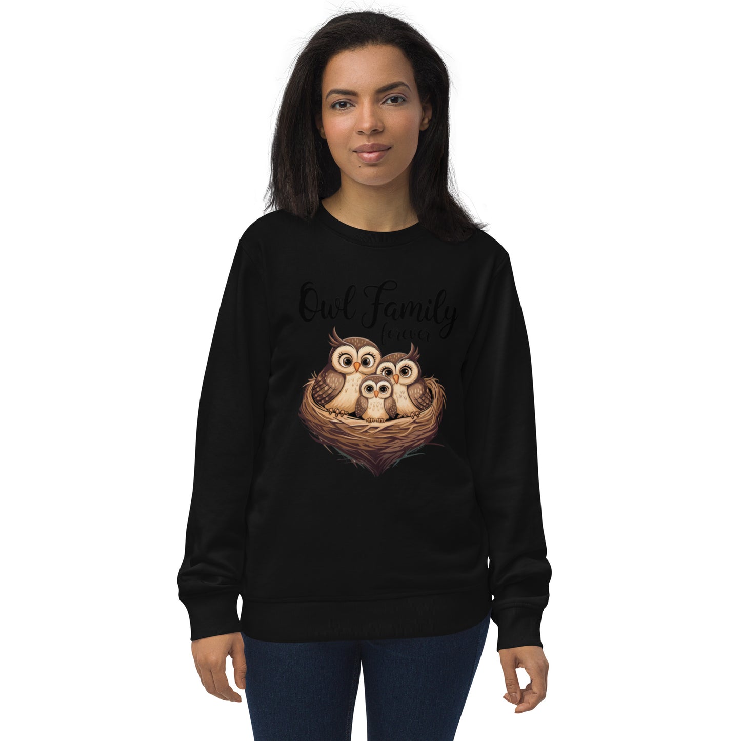 Owl-Themed Unisex Organic Sweatshirt | Eco-Friendly & Stylish Black Dudeily