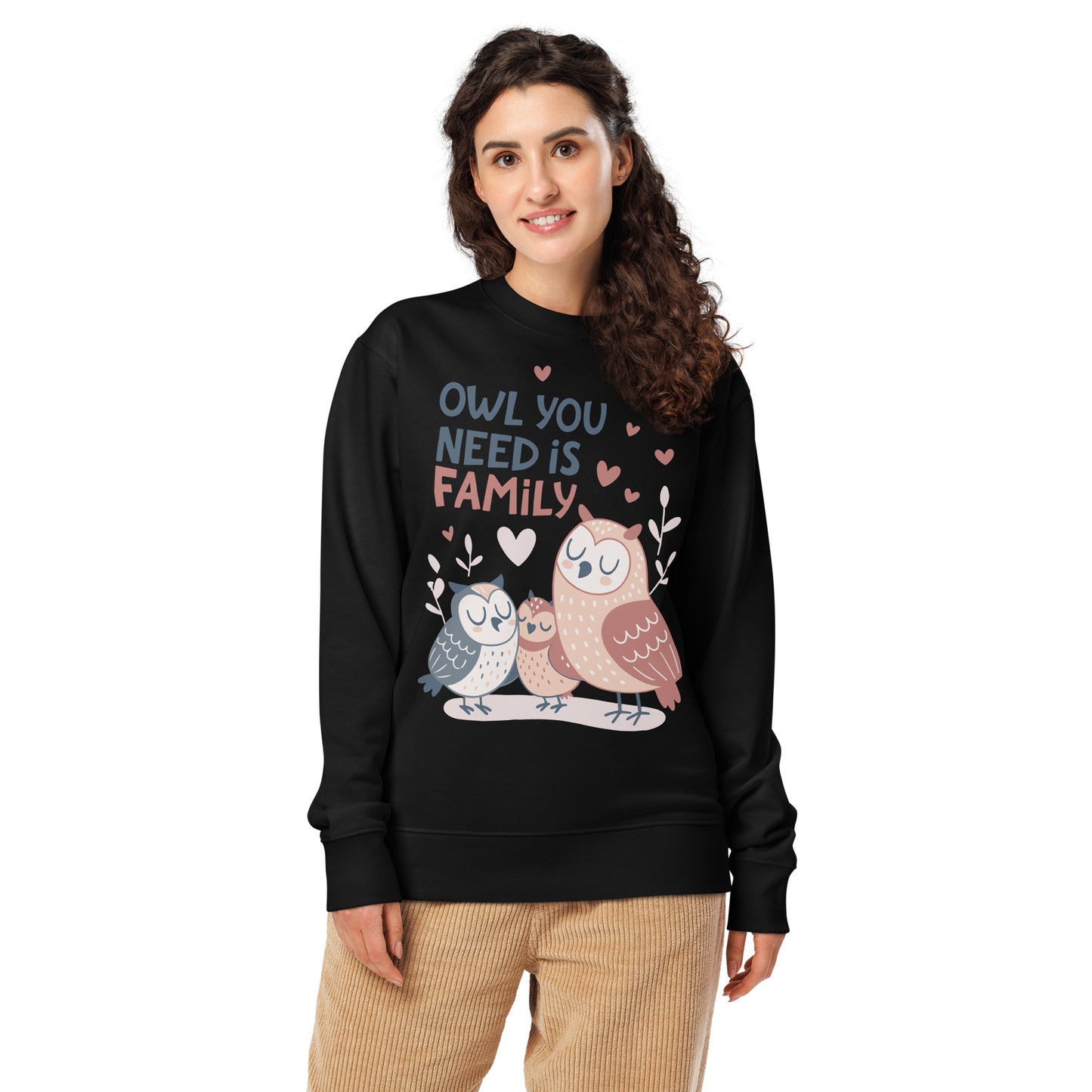 Unisex Organic Sweatshirt – OwlNest Sustainable Fashion for Cozy Family Day Vibes Black Dudeily