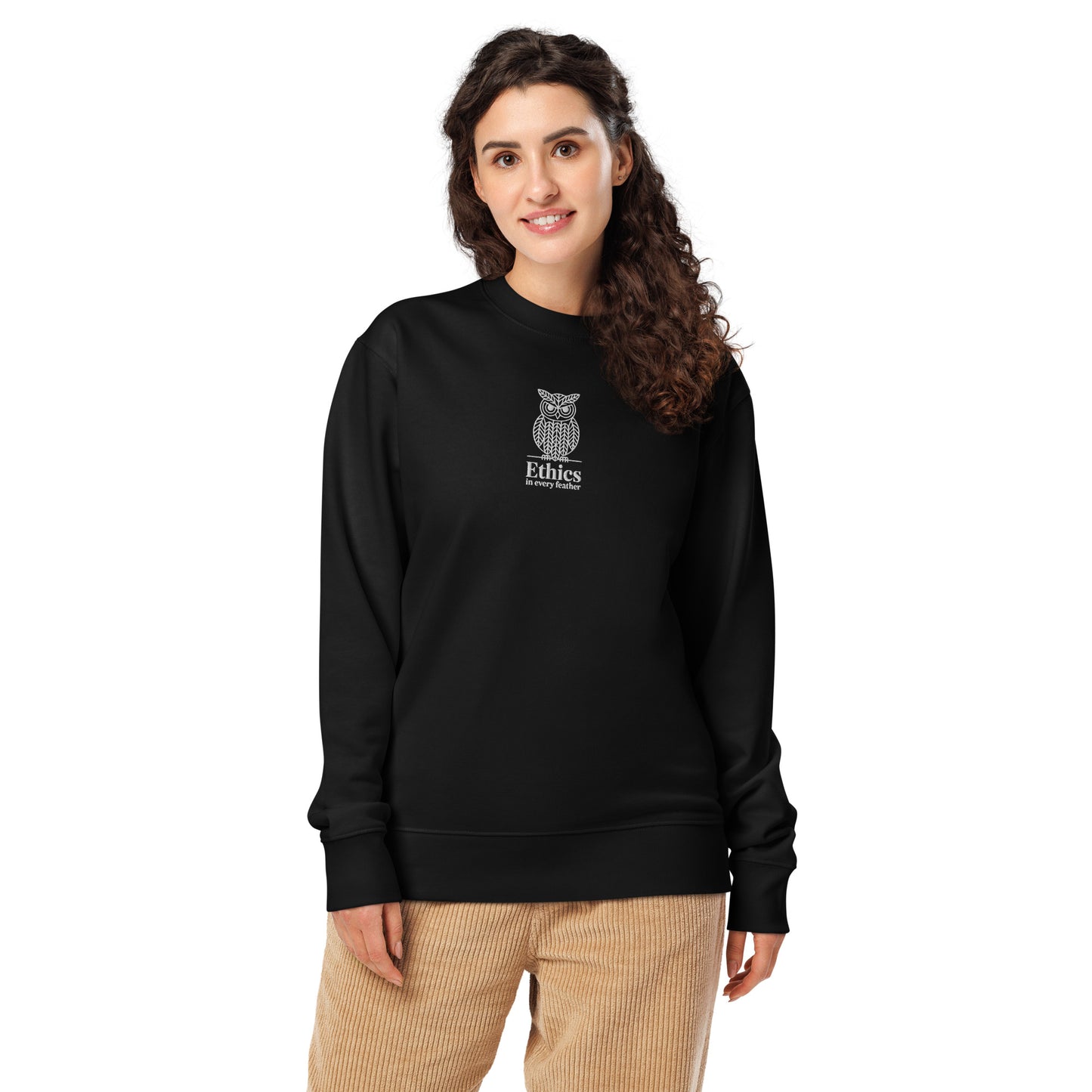 Owl Unisex Organic Sweatshirt – "Ethics in Every Feather" | Sustainable Fashion USA Black Dudeily