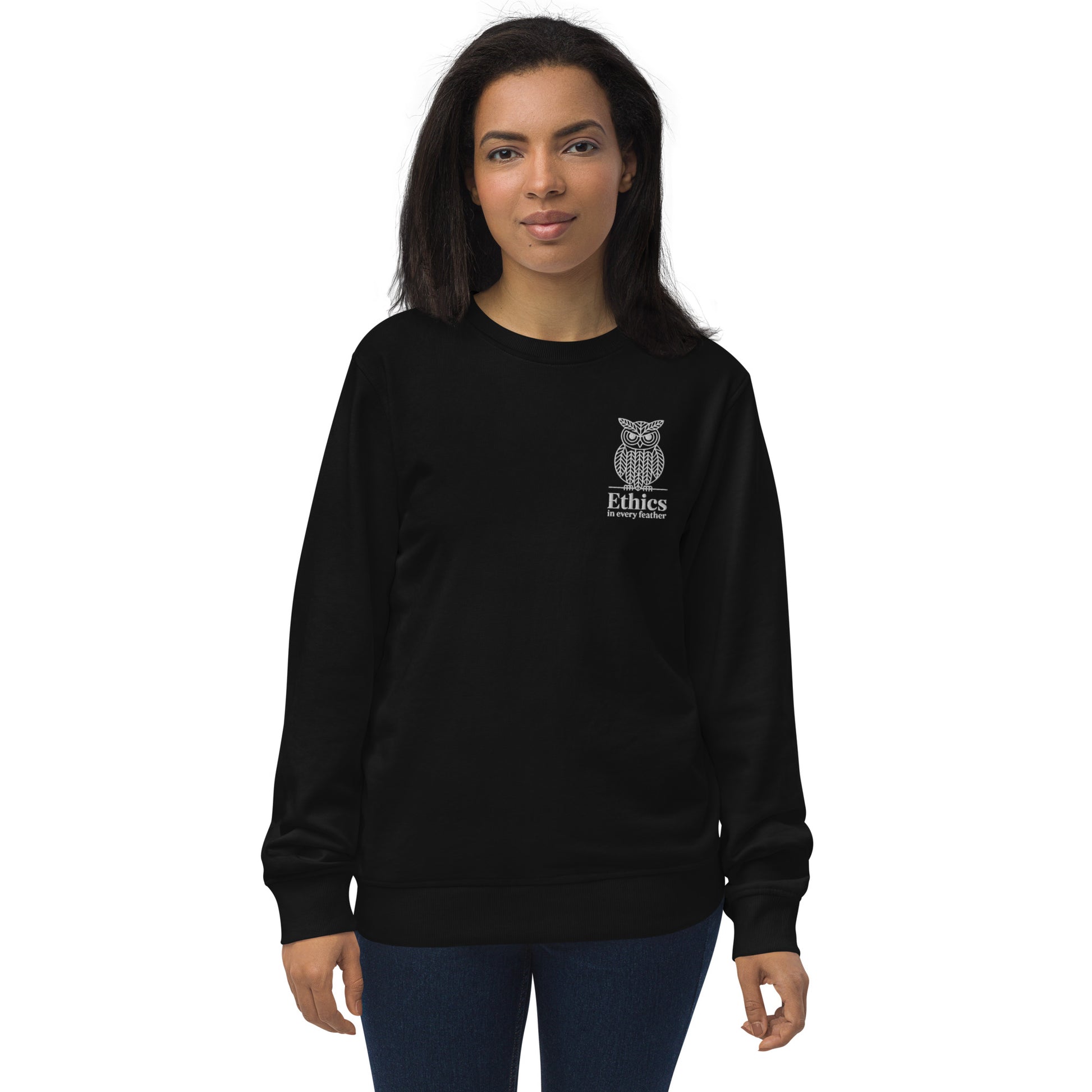 Owl Unisex Organic Sweatshirt – "Ethics in Every Feather" | Sustainable Fashion USA Black Dudeily