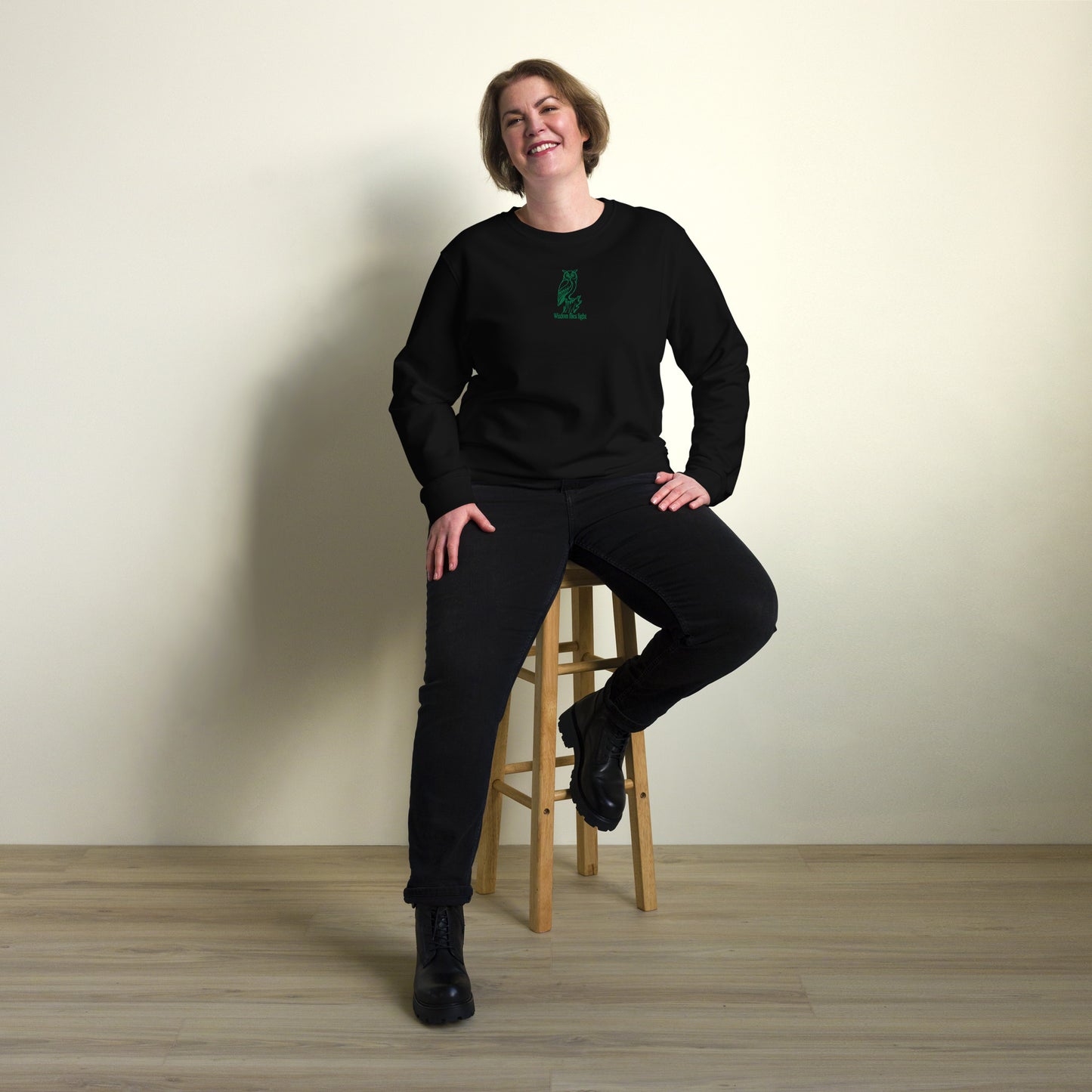 Owl Unisex Organic Sweatshirt: 'Wisdom Flies Light' in Fall | Sustainable Fashion USA Dudeily