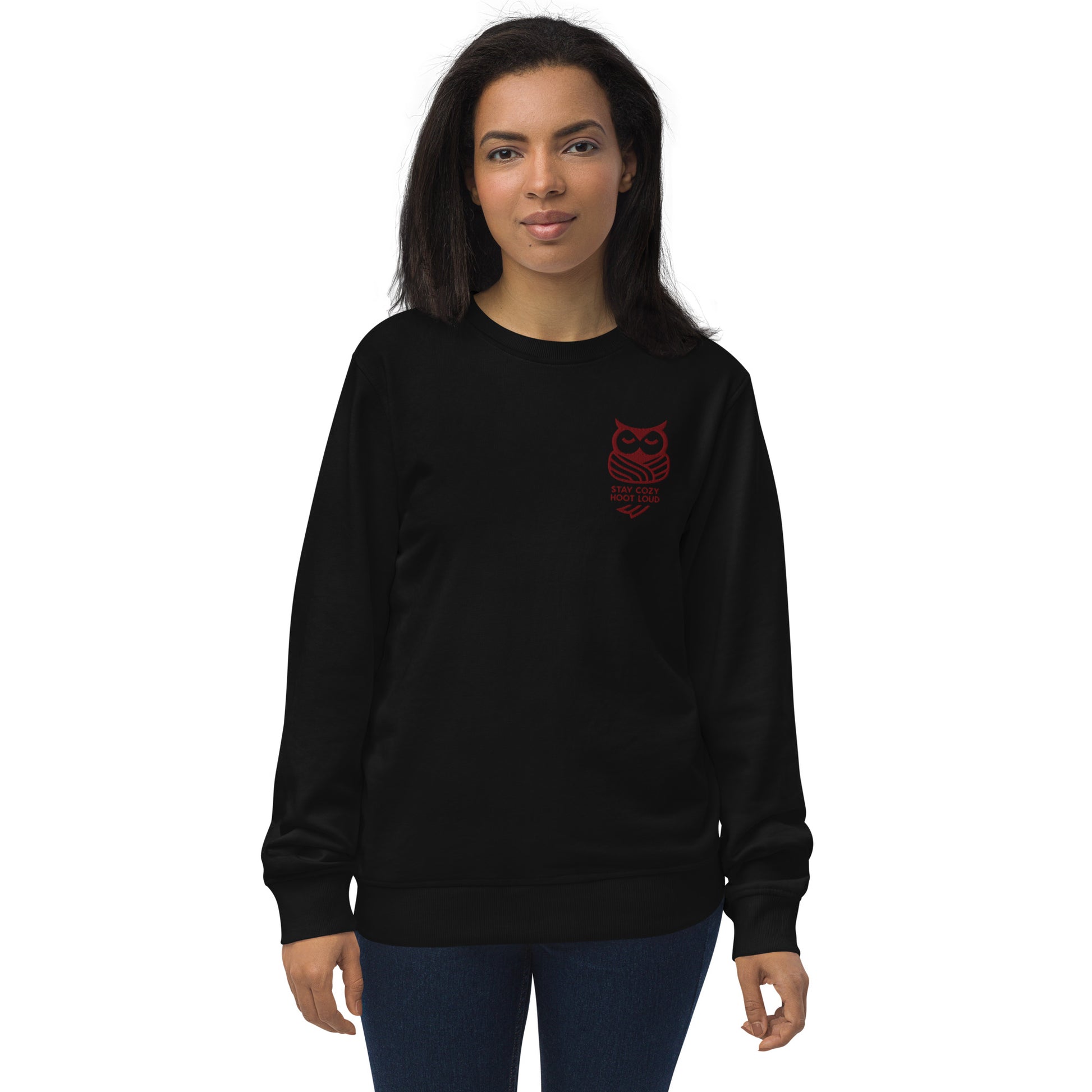 Owl Unisex Organic Sweatshirt: 'Stay Cozy Hoot Loud' in Fall | Sustainable Owl Fashion USA Dudeily