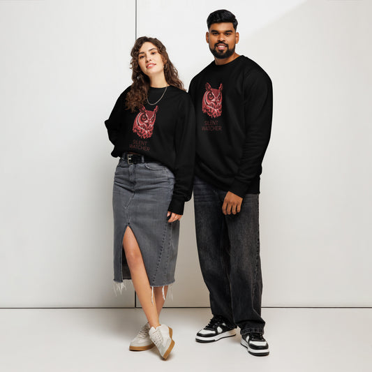 Unisex Organic Sweatshirt: 'Silent Watcher' in Fall | Ethical Owl Clothing USA Dudeily