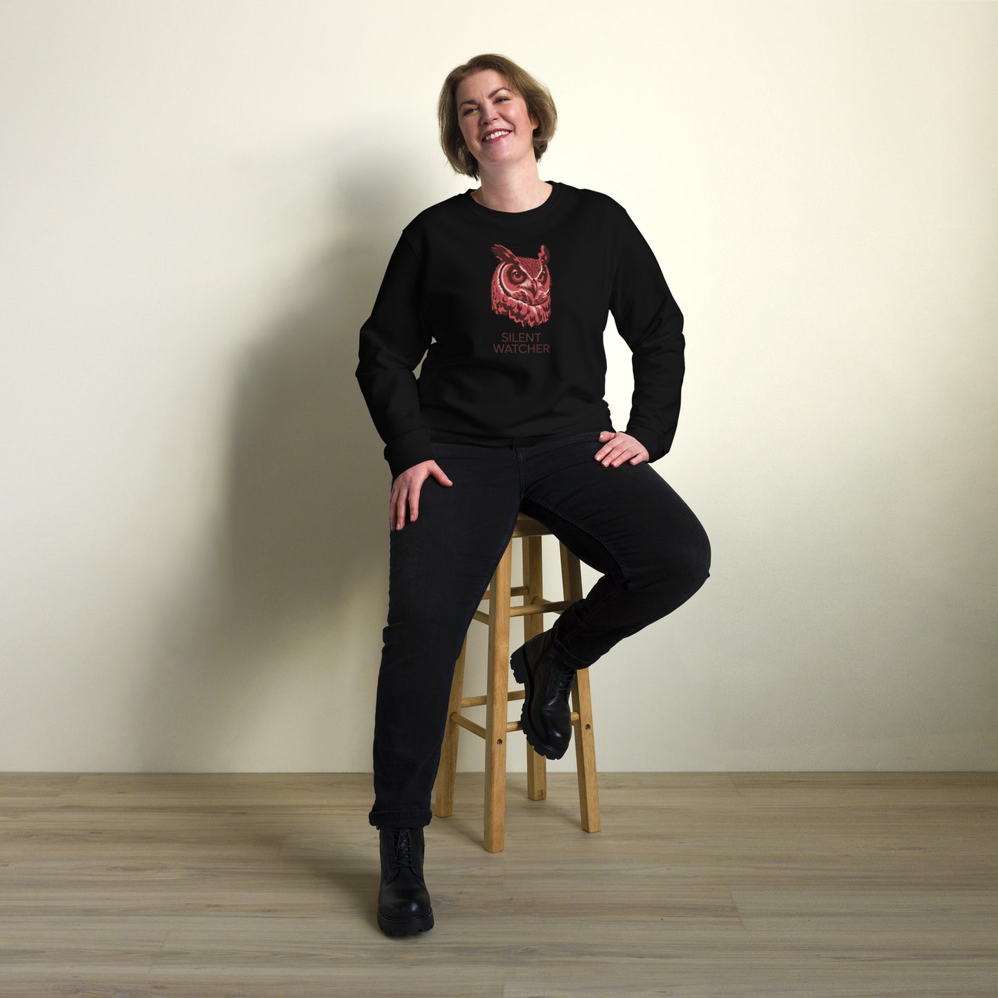 Unisex Organic Sweatshirt: 'Silent Watcher' in Fall | Ethical Owl Clothing USA Dudeily