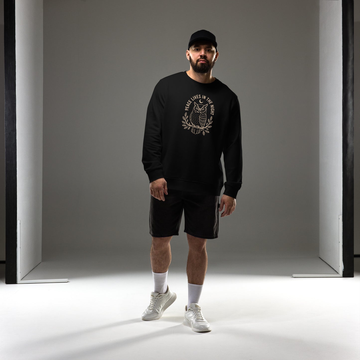 Unisex Organic Sweatshirt: 'Peace in the Night' in Fall | Sustainable Owl Fashion USA Dudeily