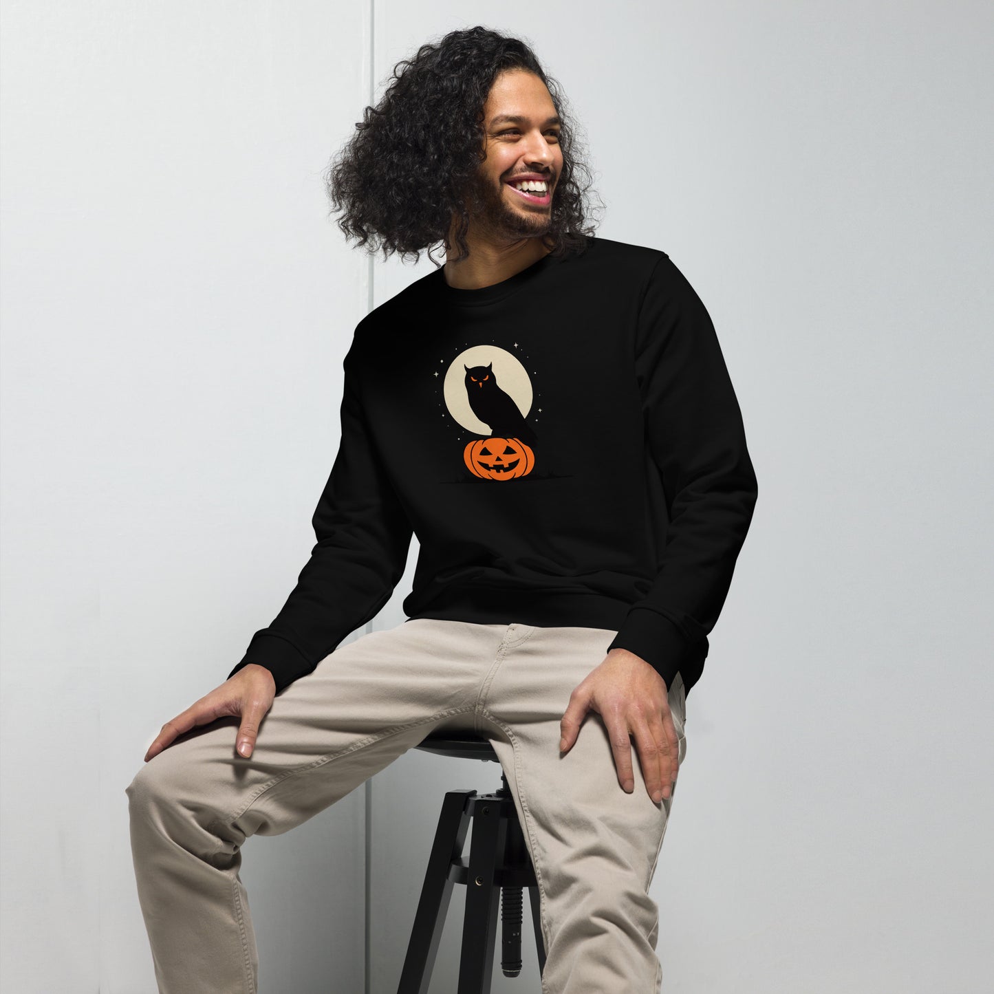 Unisex Organic Sweatshirt: Halloween Owl Cozy Eco-Friendly Style USA Dudeily