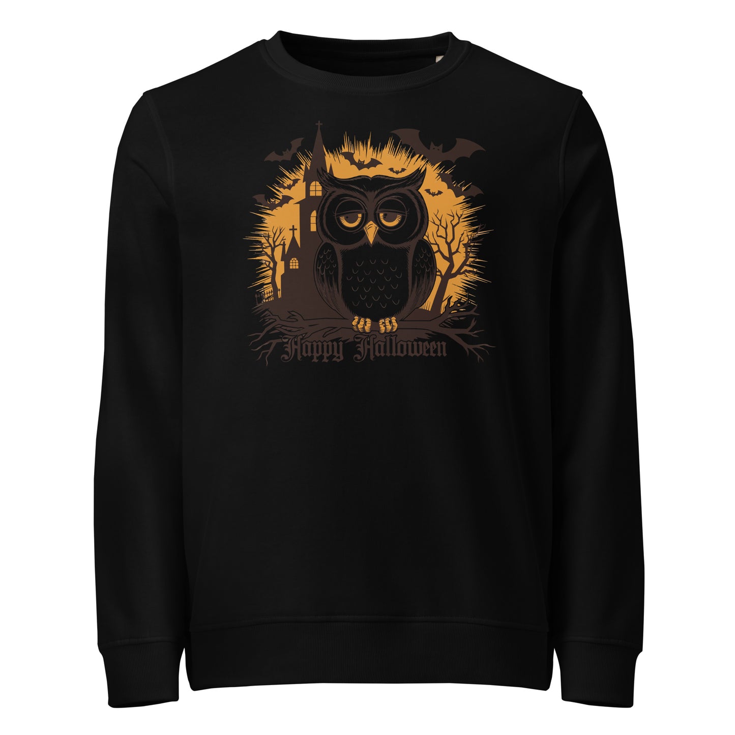 Unisex Organic Sweatshirt: Halloween Owl Cozy Eco-Friendly Style USA Dudeily