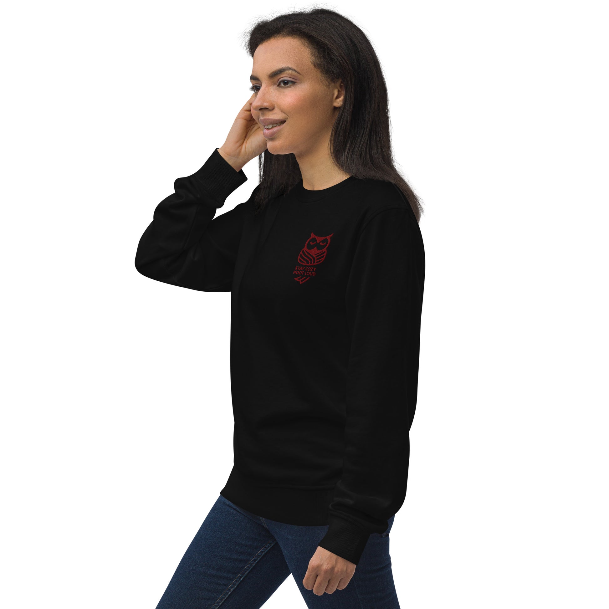 Owl Unisex Organic Sweatshirt: 'Stay Cozy Hoot Loud' in Fall | Sustainable Owl Fashion USA Dudeily