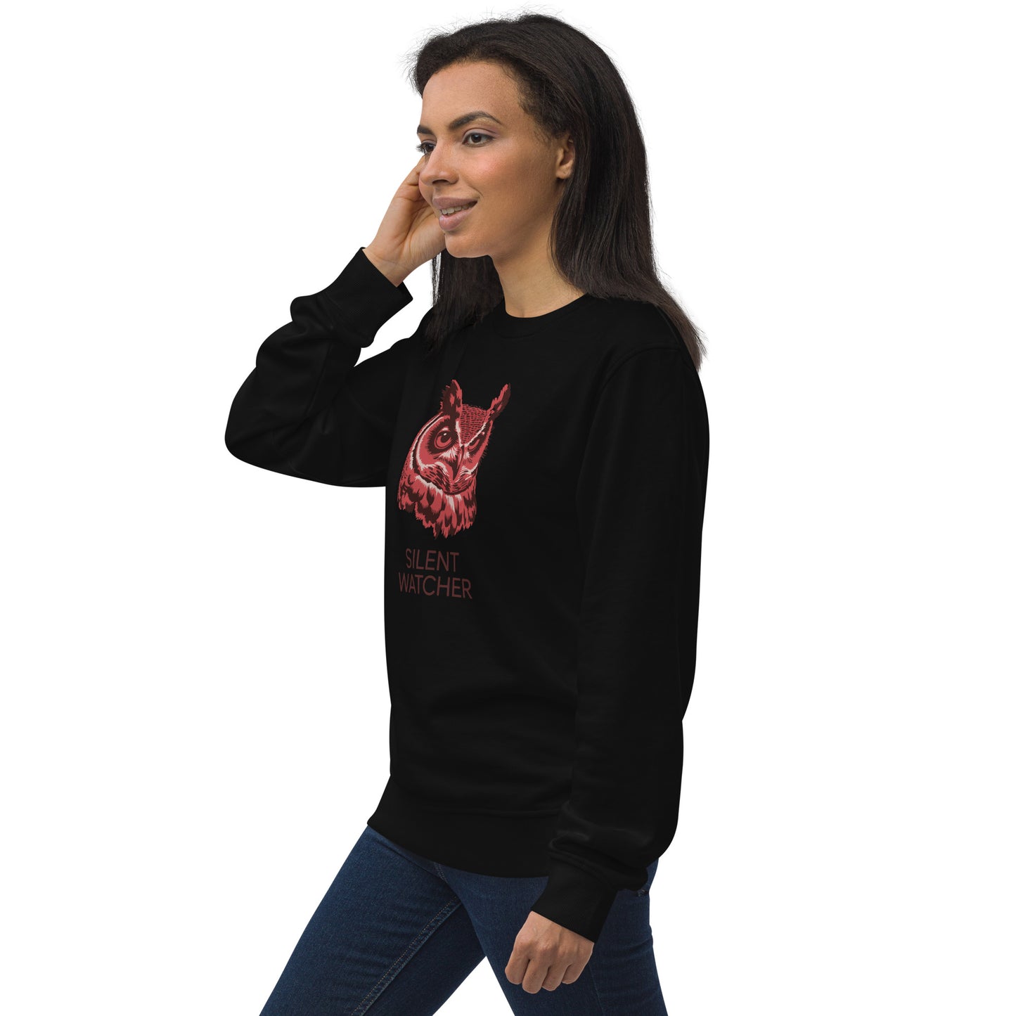 Unisex Organic Sweatshirt: 'Silent Watcher' in Fall | Ethical Owl Clothing USA Dudeily