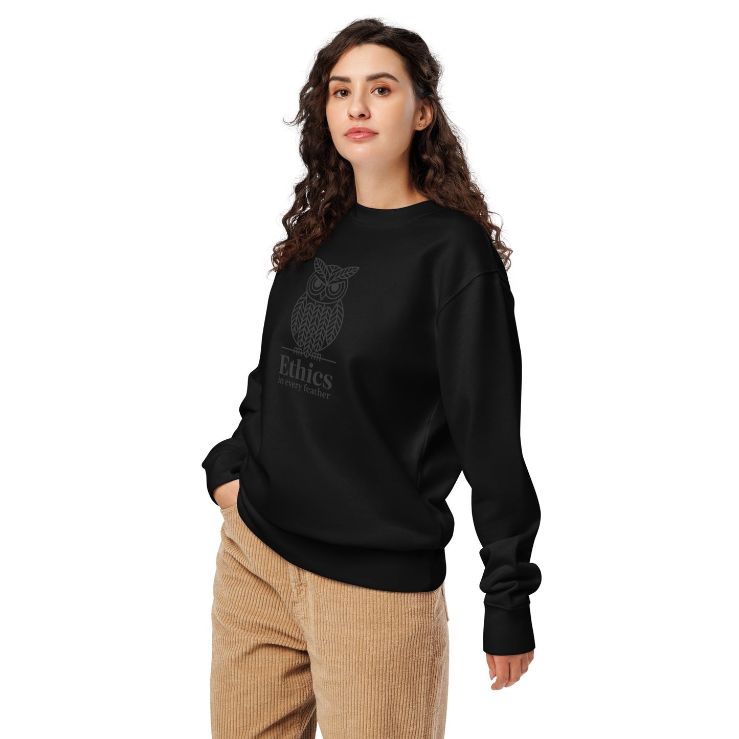 Unisex Organic Sweatshirt: 'Ethics in Every Feather' for Fall | Eco-Friendly Owl Apparel USA Dudeily