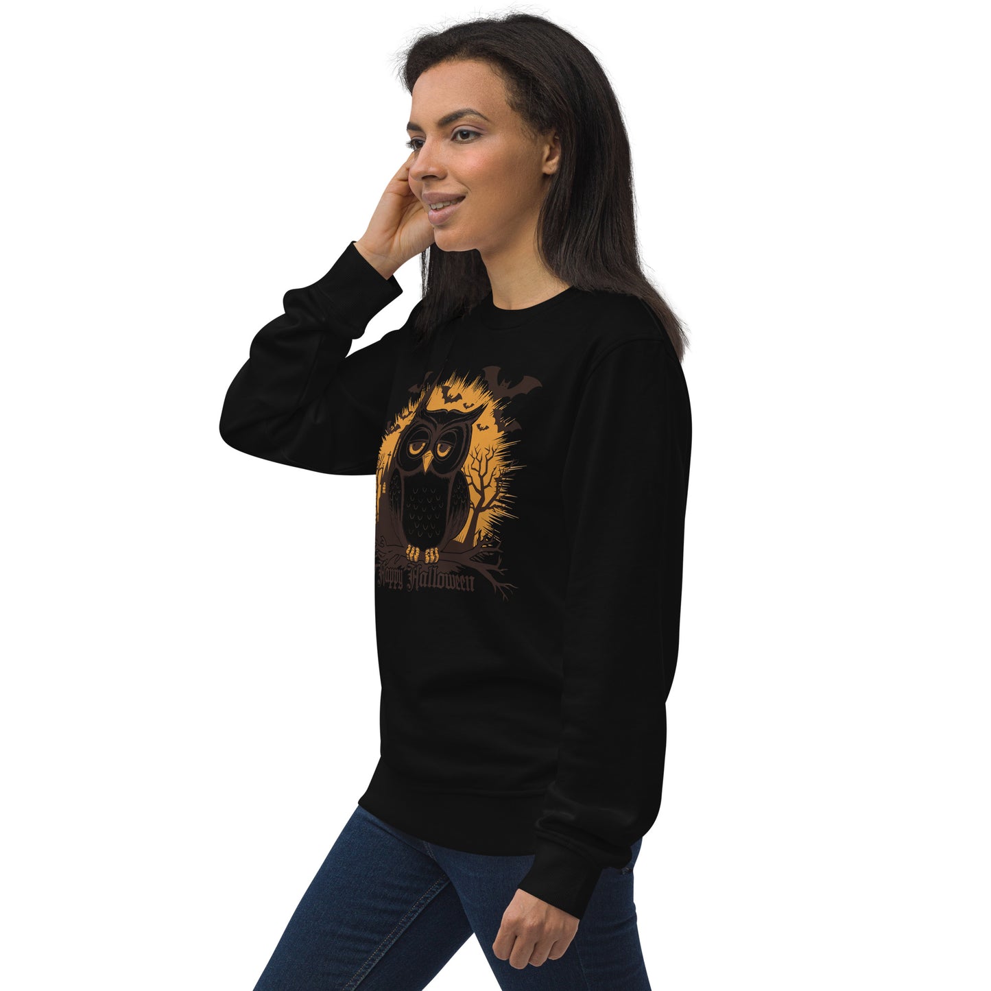 Unisex Organic Sweatshirt: Halloween Owl Cozy Eco-Friendly Style USA Dudeily