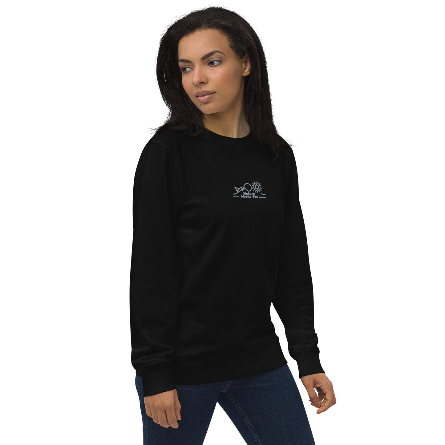 Unisex Organic Sweatshirt: Nature Works Too | Owl Embroidered Sustainable Fashion USA Dudeily