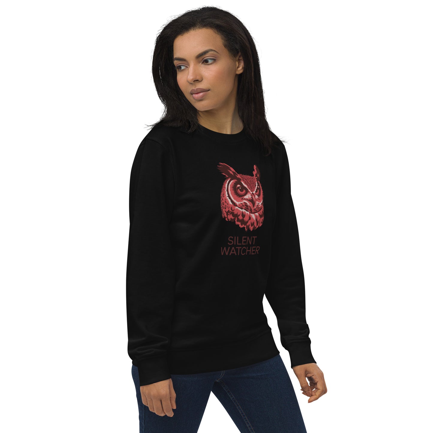 Unisex Organic Sweatshirt: 'Silent Watcher' in Fall | Ethical Owl Clothing USA Dudeily