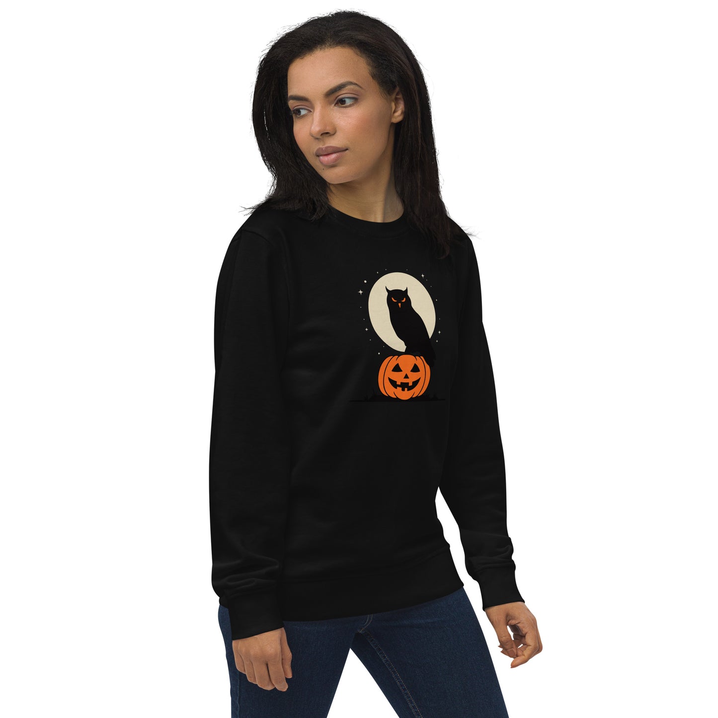 Unisex Organic Sweatshirt: Halloween Owl Cozy Eco-Friendly Style USA Dudeily