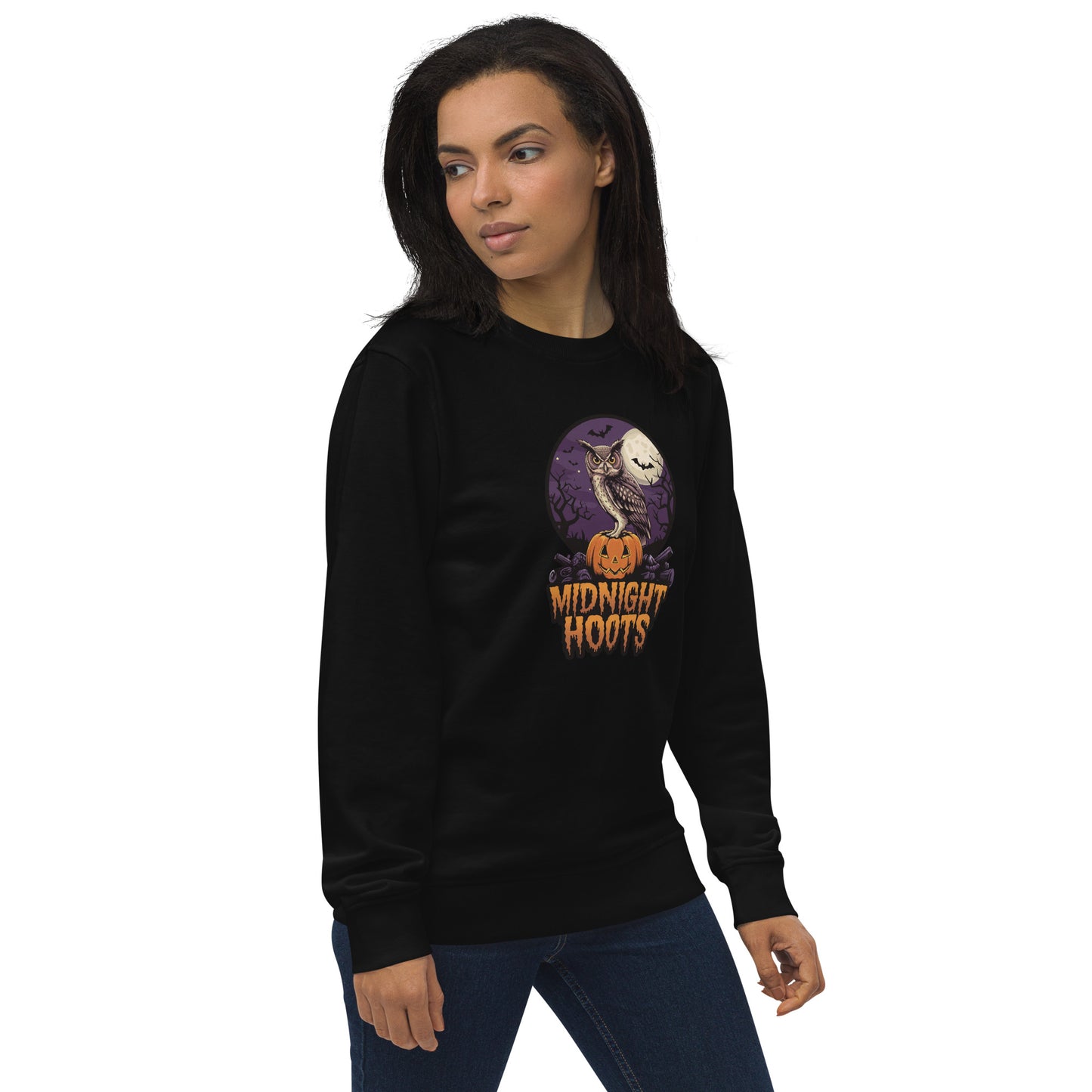 Unisex Organic Sweatshirt: Halloween Owl Cozy Eco-Friendly Style USA Dudeily