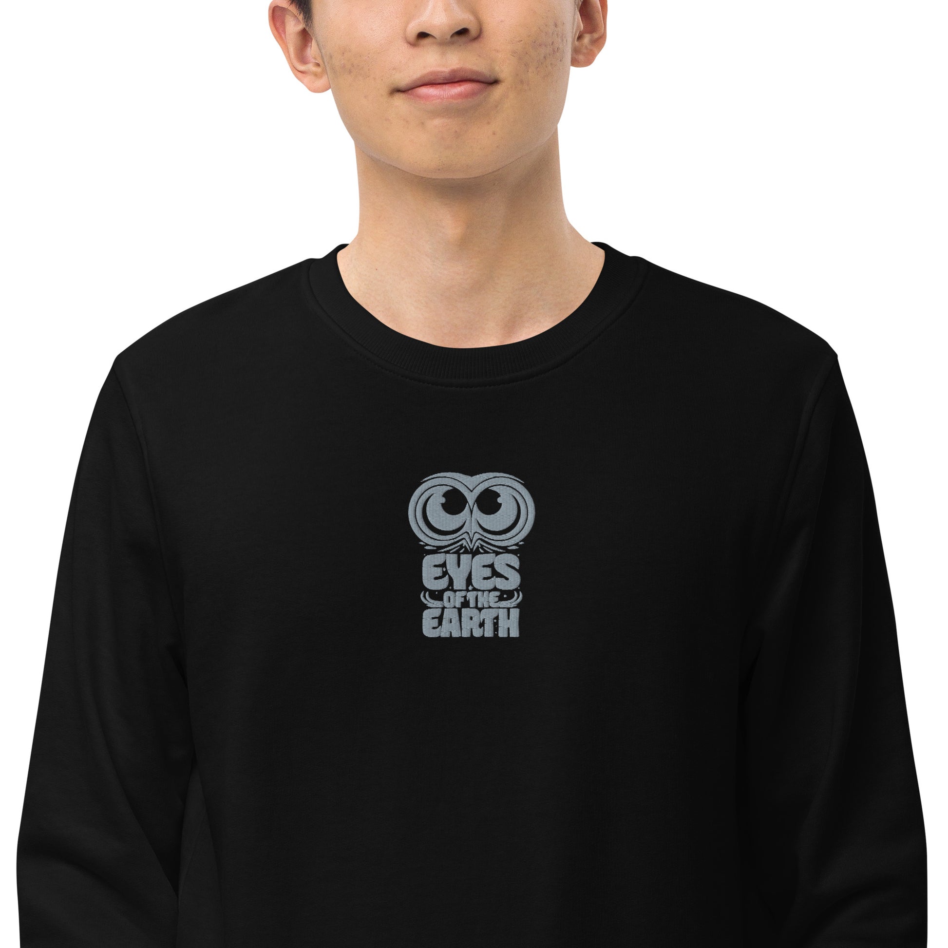 Owl Unisex Organic Sweatshirt: 'Eyes of the Earth' in Fall | Sustainable Fashion USA Black Dudeily