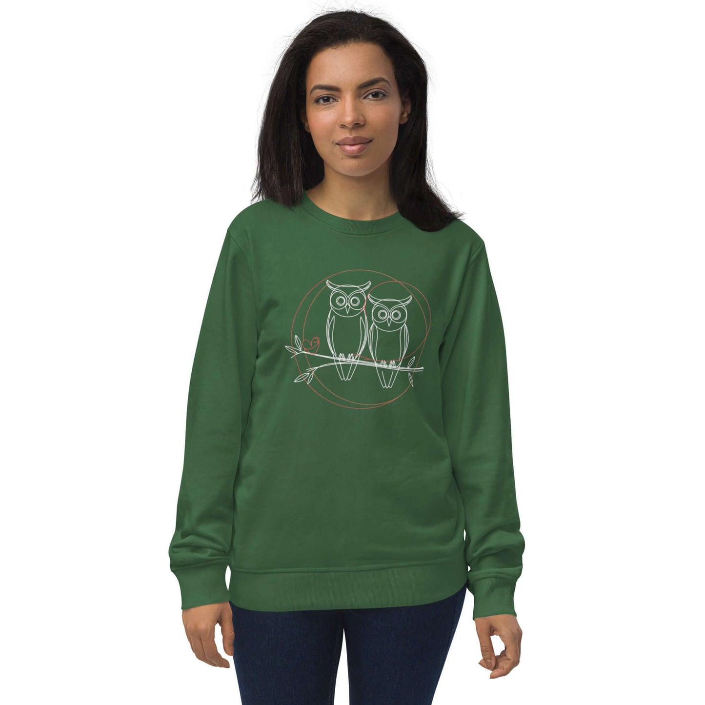 Unisex Organic Sweatshirt | Owl-Themed, Sustainable & Cozy Comfort Bottle Green Dudeily