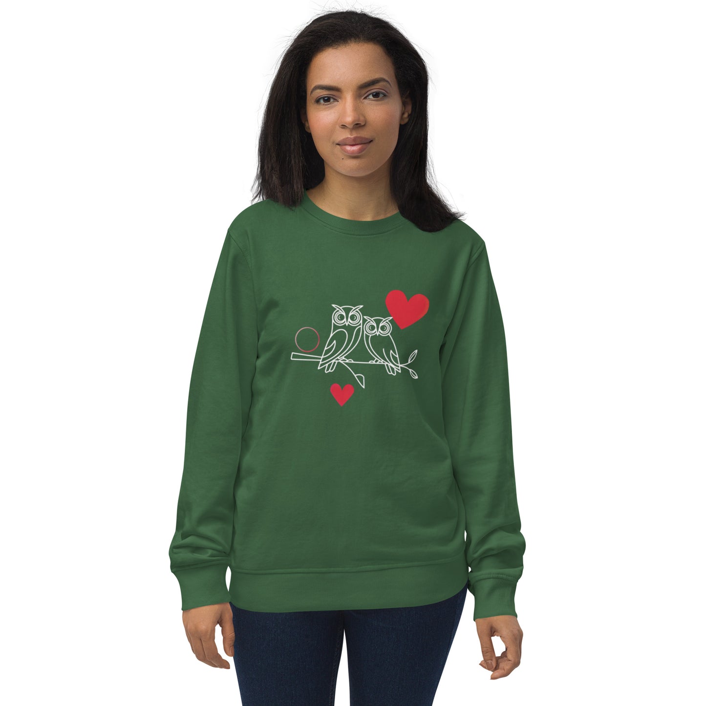 Owl-Themed Unisex Organic Sweatshirt | Sustainable & Cozy Apparel Bottle Green Dudeily