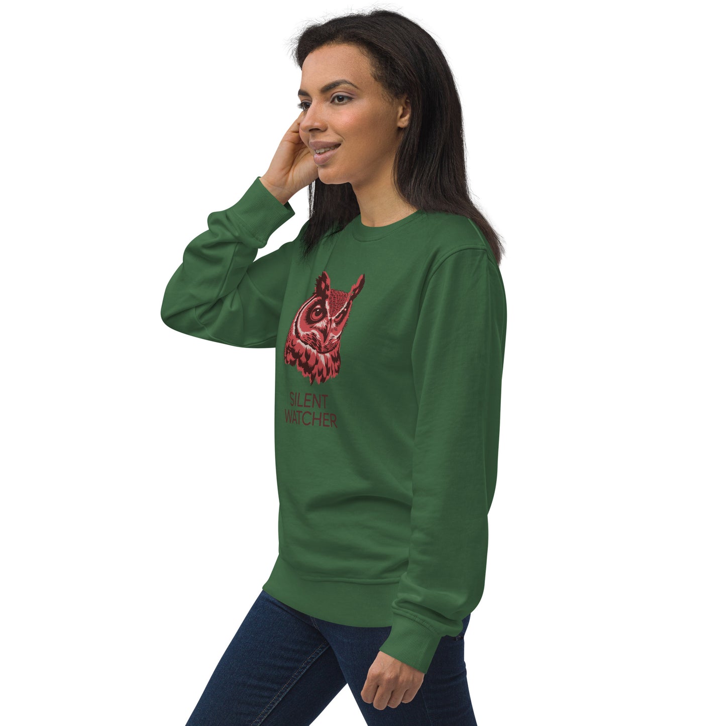 Unisex Organic Sweatshirt: 'Silent Watcher' in Fall | Ethical Owl Clothing USA Dudeily