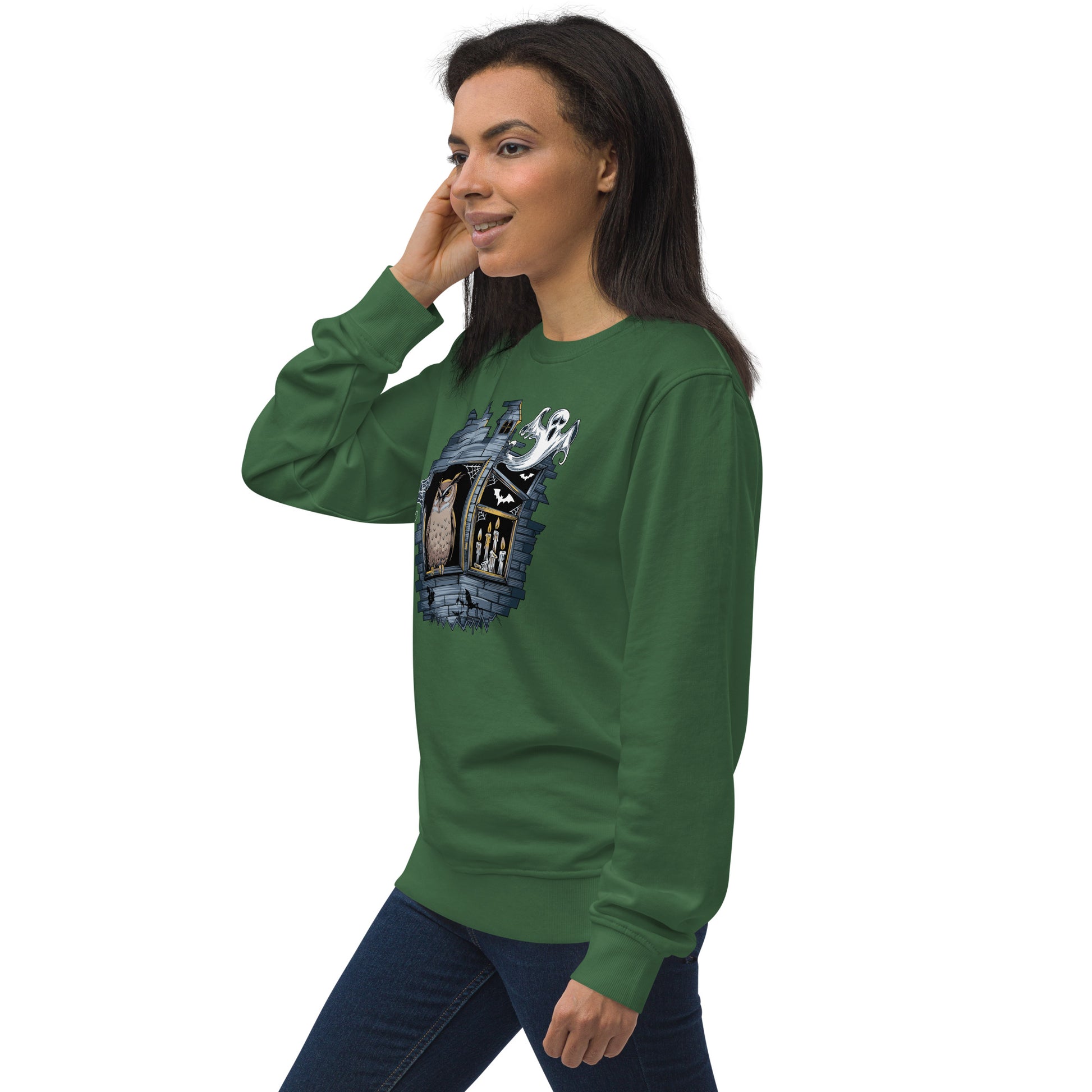 Unisex Organic Sweatshirt: Halloween Owl Cozy Eco-Friendly Style USA Dudeily