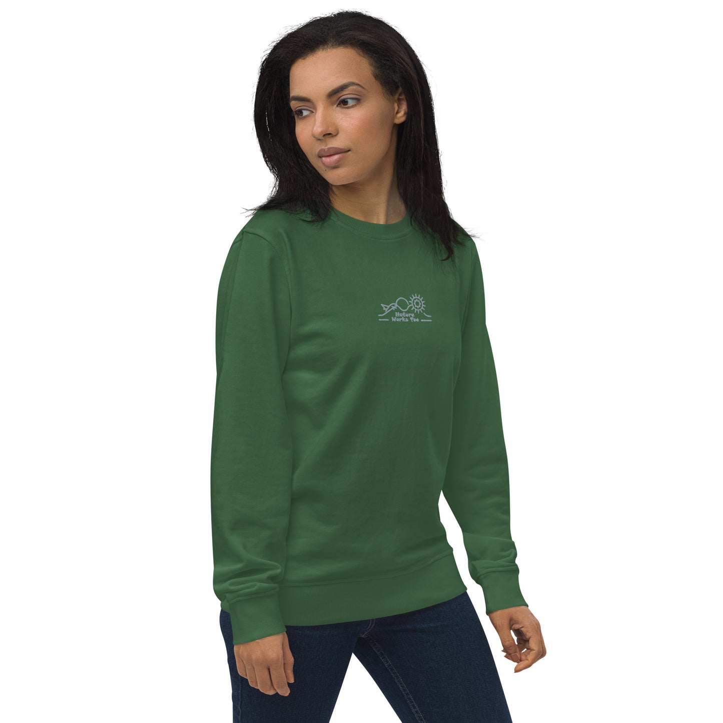 Unisex Organic Sweatshirt: Nature Works Too | Owl Embroidered Sustainable Fashion USA Dudeily