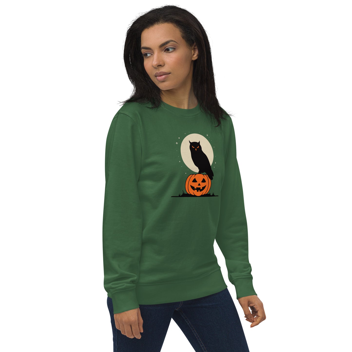 Unisex Organic Sweatshirt: Halloween Owl Cozy Eco-Friendly Style USA Dudeily