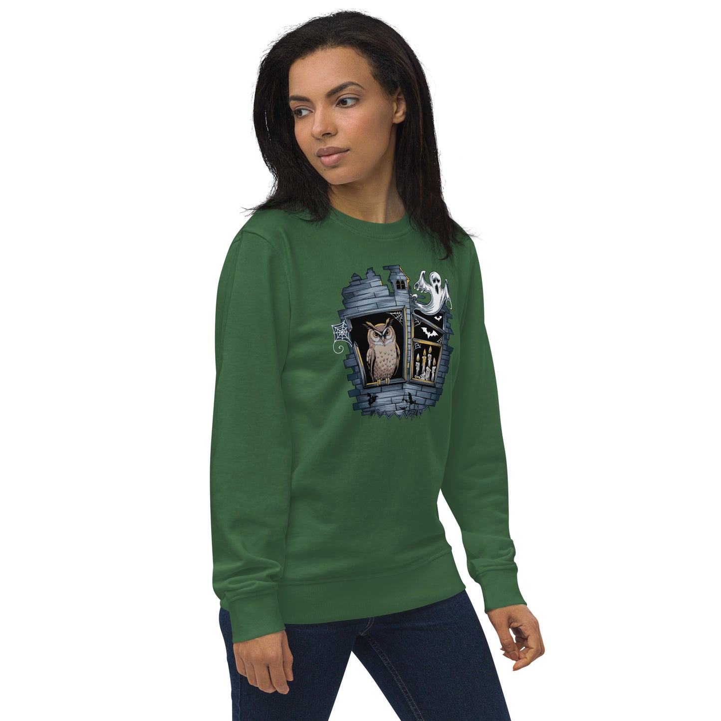 Unisex Organic Sweatshirt: Halloween Owl Cozy Eco-Friendly Style USA Dudeily