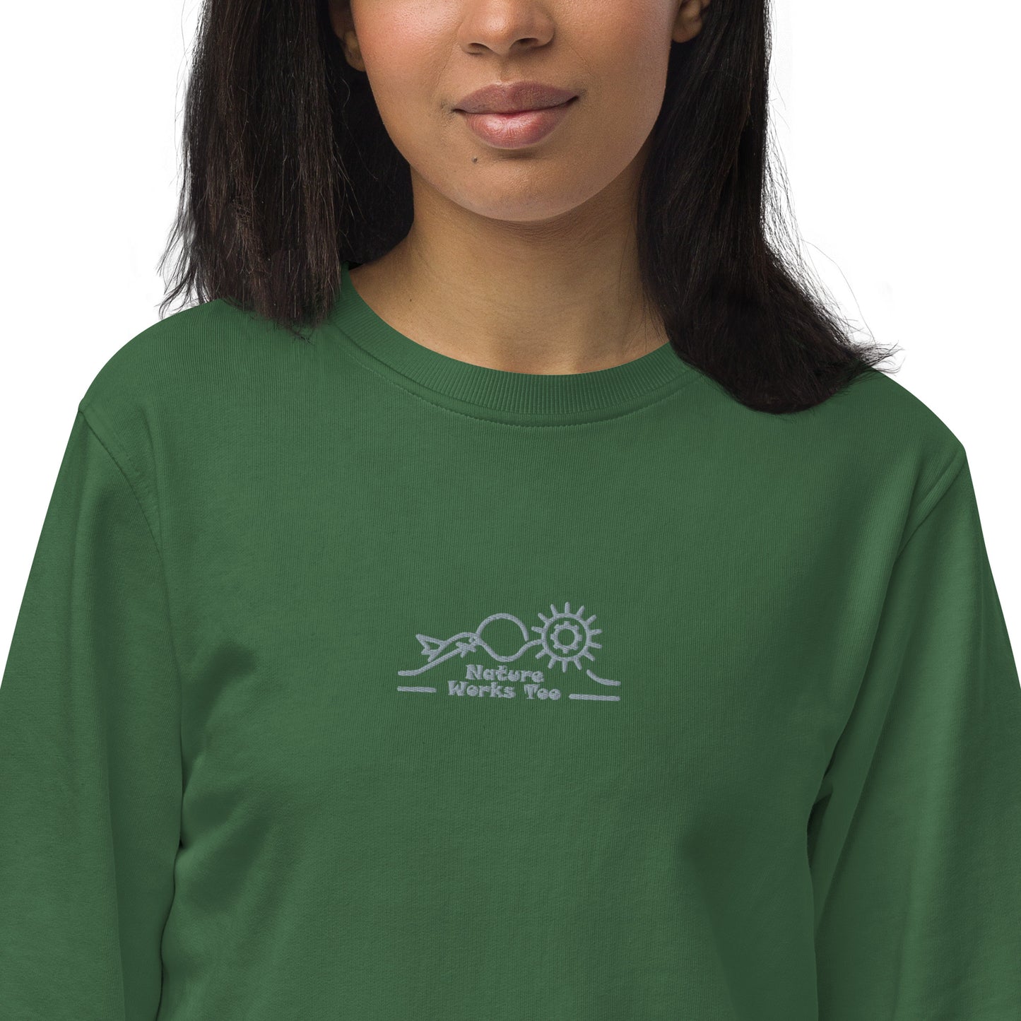 Unisex Organic Sweatshirt: Nature Works Too | Owl Embroidered Sustainable Fashion USA Dudeily