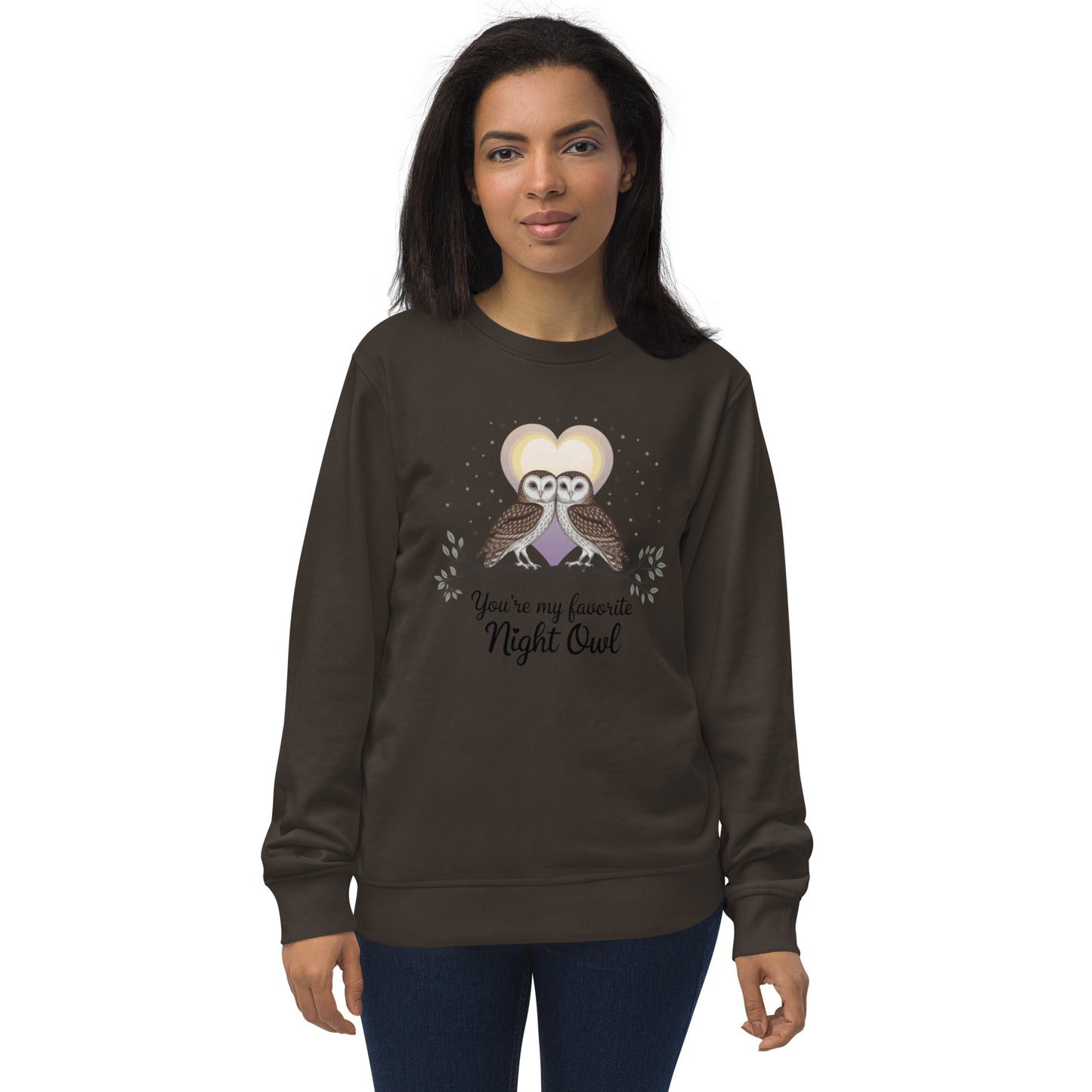 Owl-Themed Unisex Organic Sweatshirt | Sustainable & Cozy Apparel usa Deep Charcoal Grey Dudeily