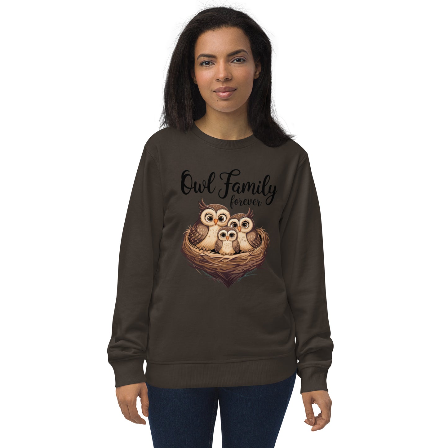 Owl-Themed Unisex Organic Sweatshirt | Eco-Friendly & Stylish Deep Charcoal Grey Dudeily